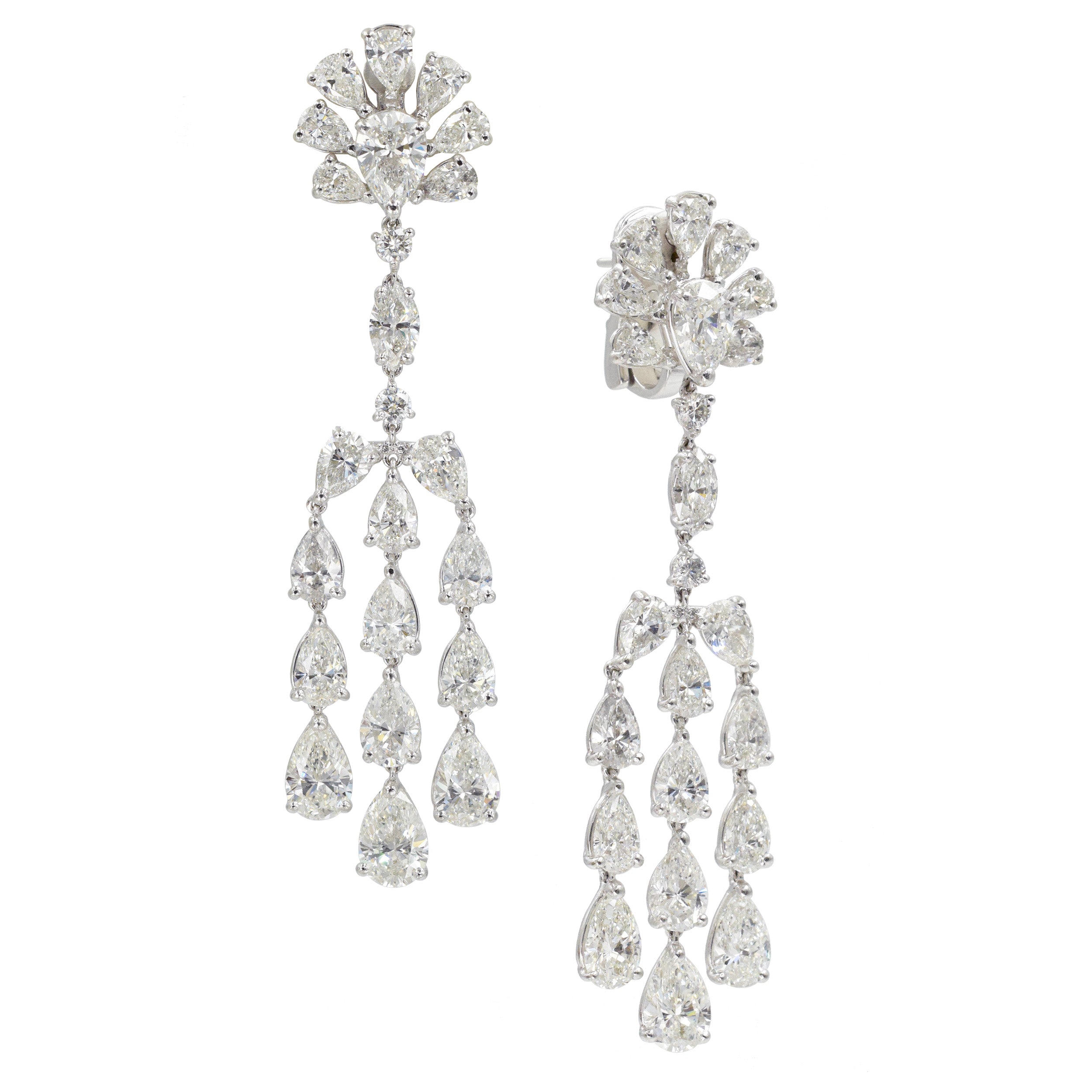 Diamond chandelier earrings in 18k white gold.