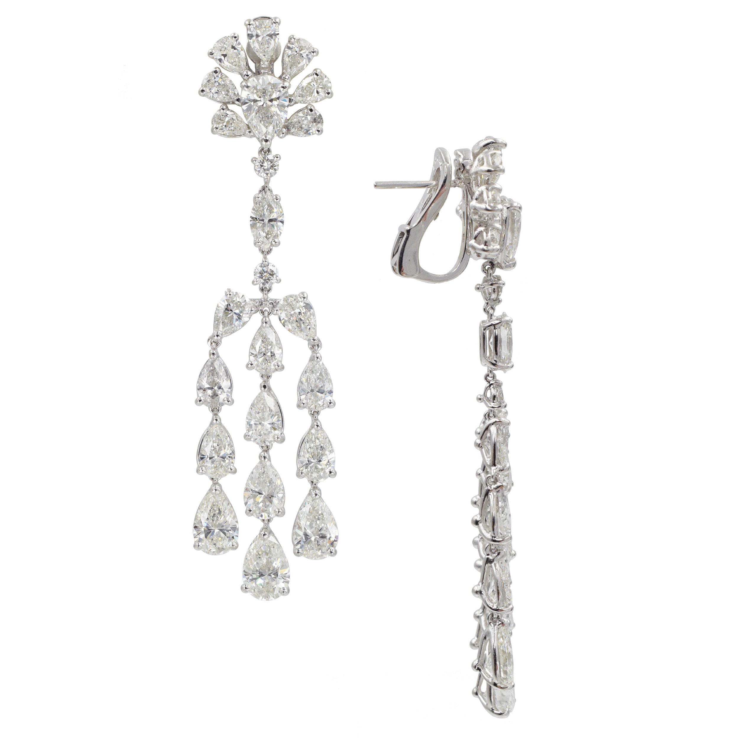 Diamond chandelier earrings in 18k white gold.