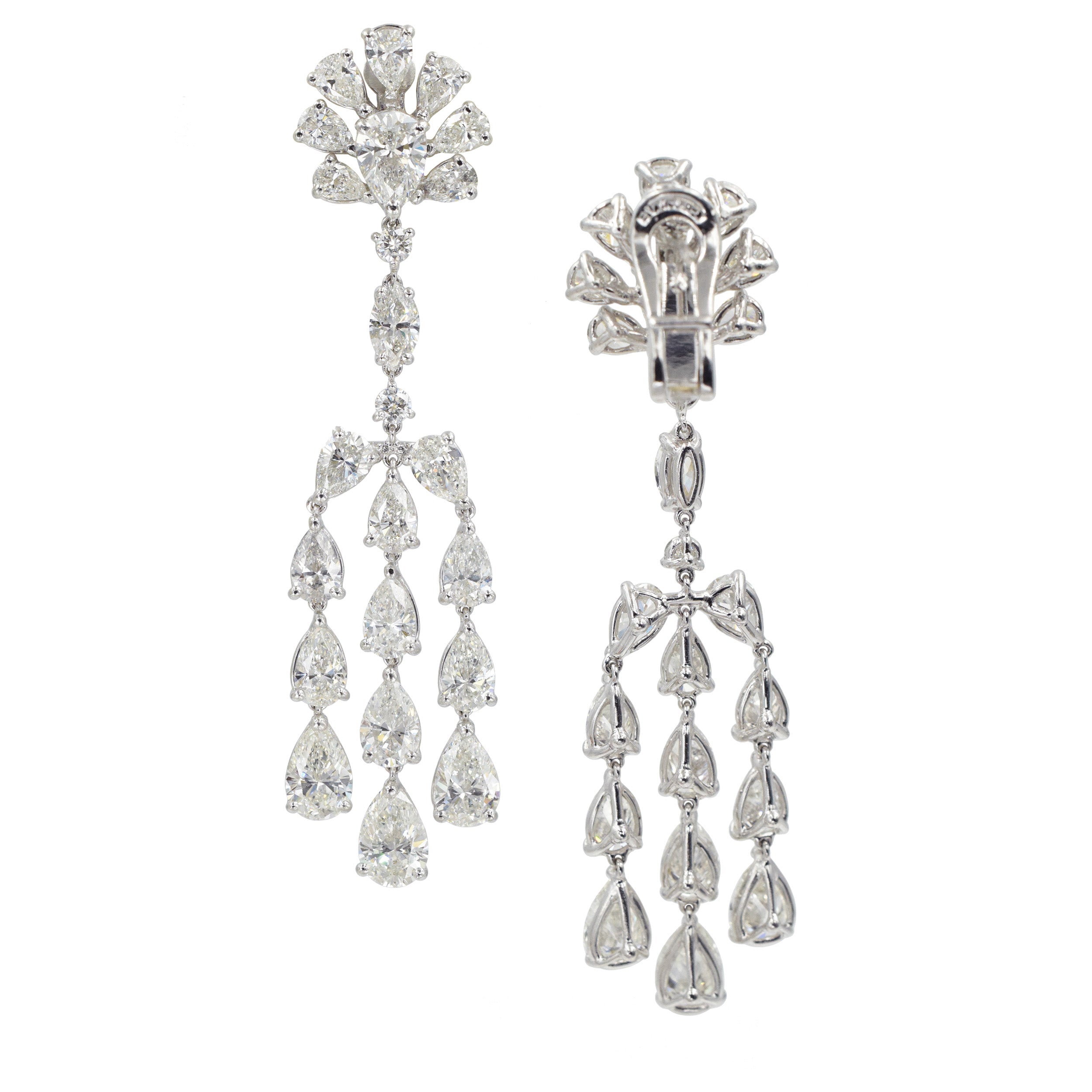 Diamond chandelier earrings in 18k white gold.