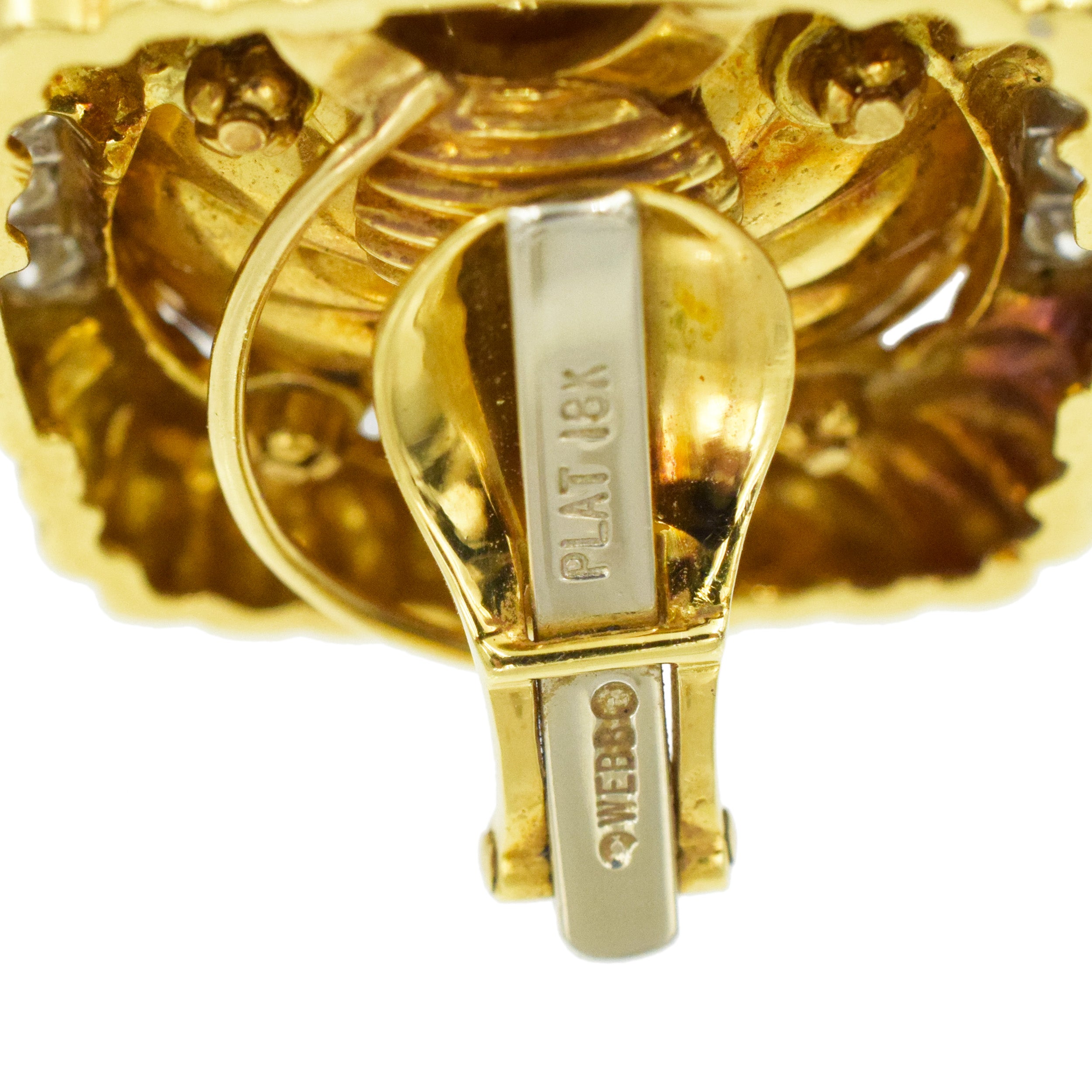 David Webb Diamond and Pearl Earrings in 18k Yellow Gold and Platinum.