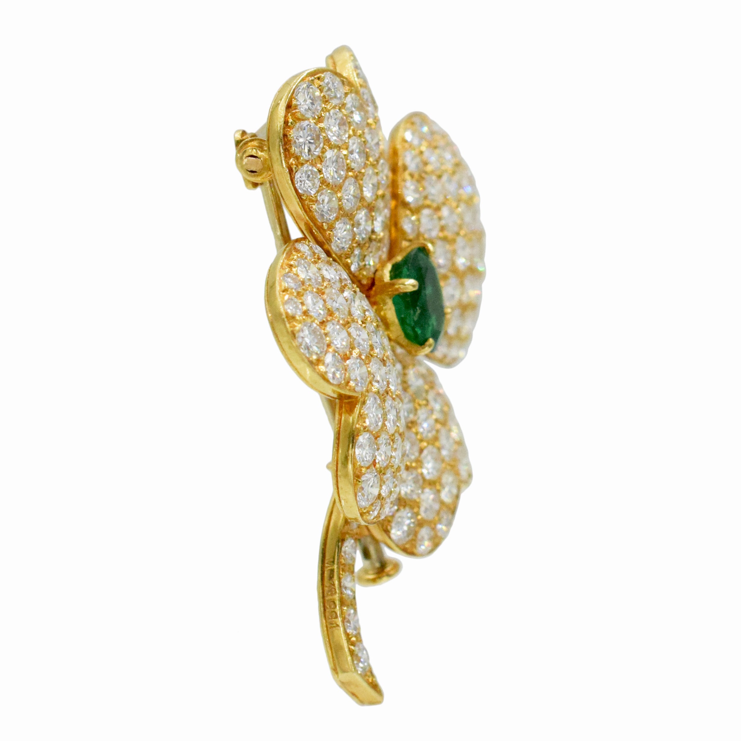 Van Cleef & Arpels 'Cosmos' Diamond And Emerald Earrings And Brooch Suite In 18k Yellow Gold