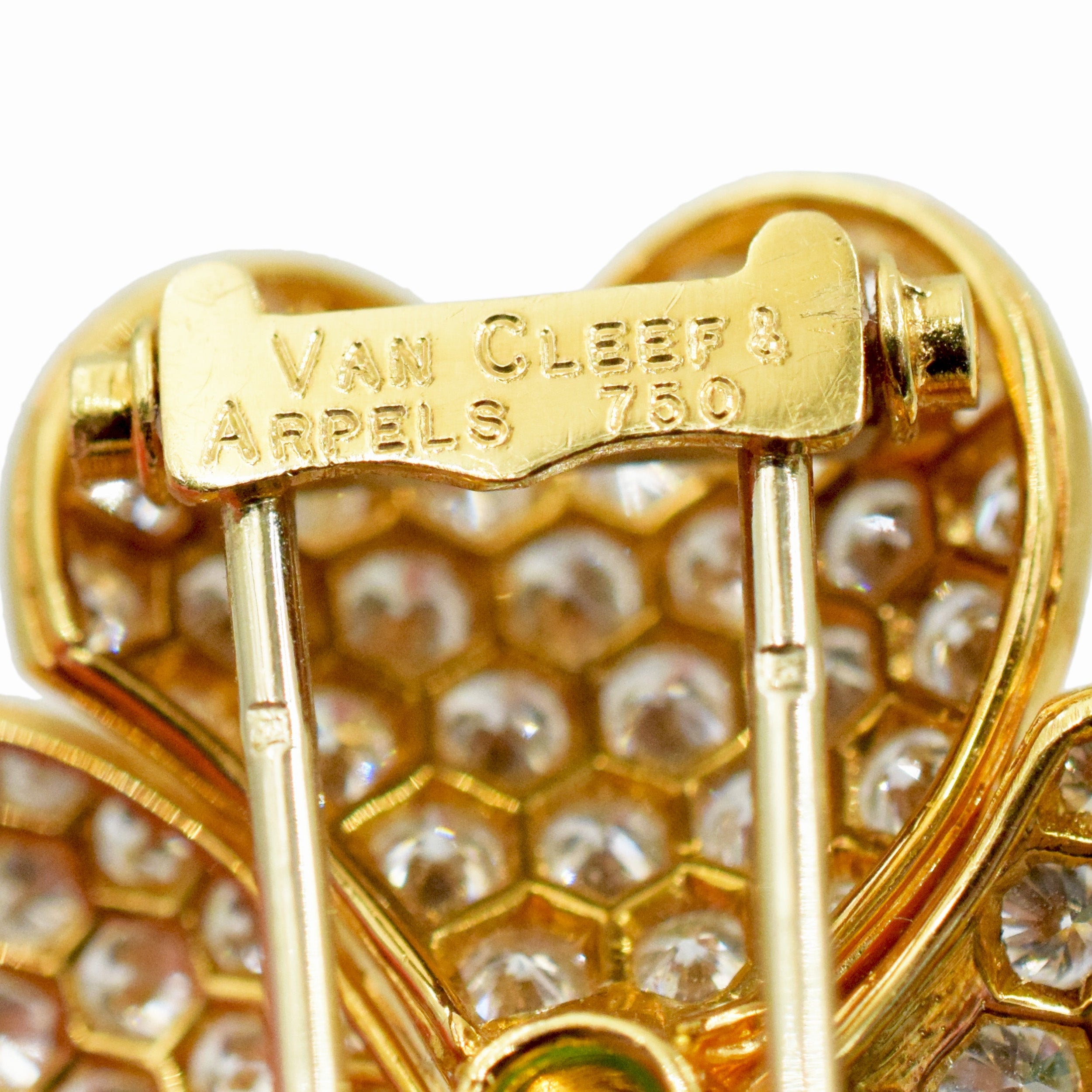Van Cleef & Arpels 'Cosmos' Diamond And Emerald Earrings And Brooch Suite In 18k Yellow Gold
