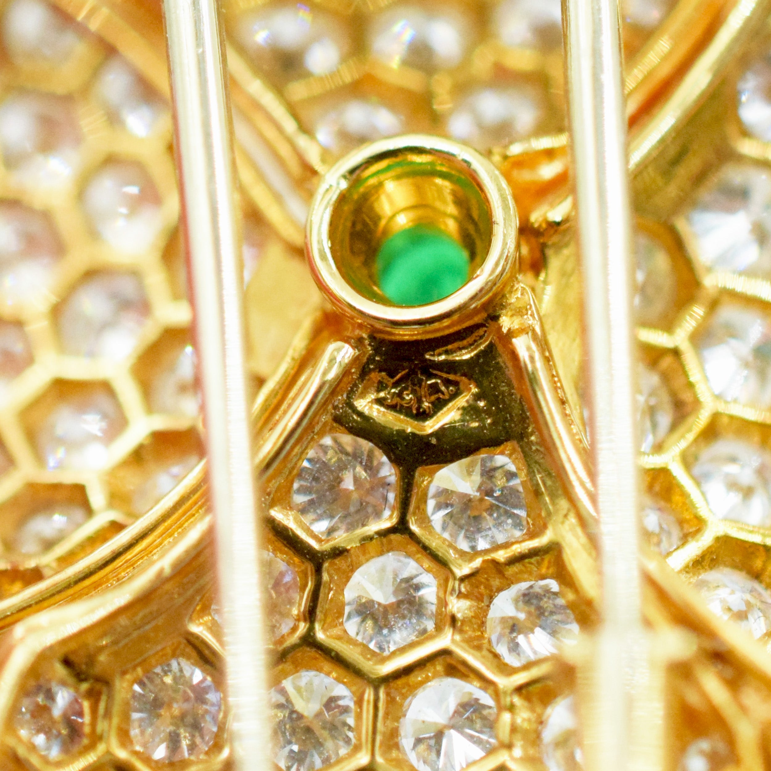 Van Cleef & Arpels 'Cosmos' Diamond And Emerald Earrings And Brooch Suite In 18k Yellow Gold