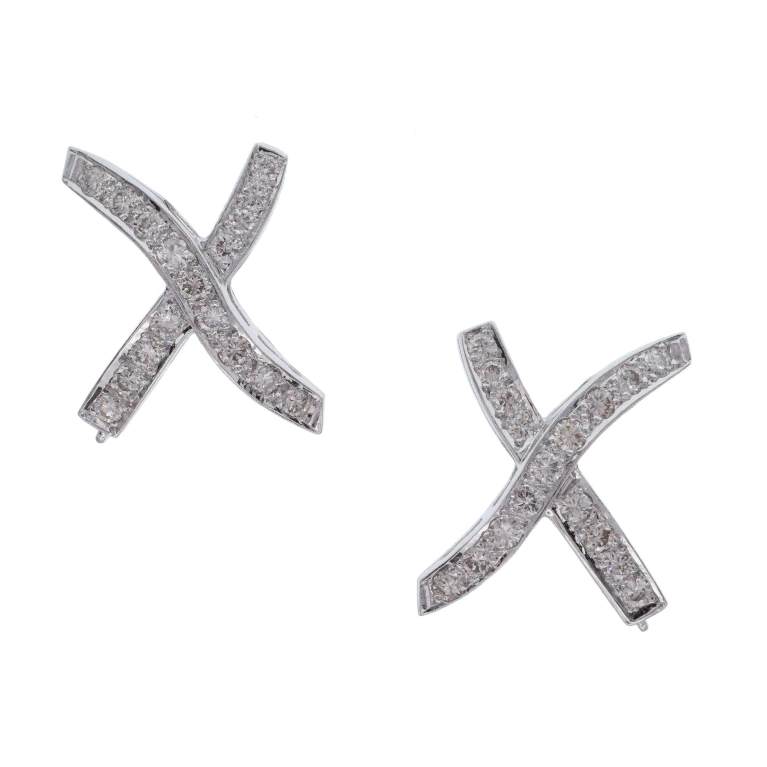 Diamond 'X' Motif Earrings In 18k White Gold
