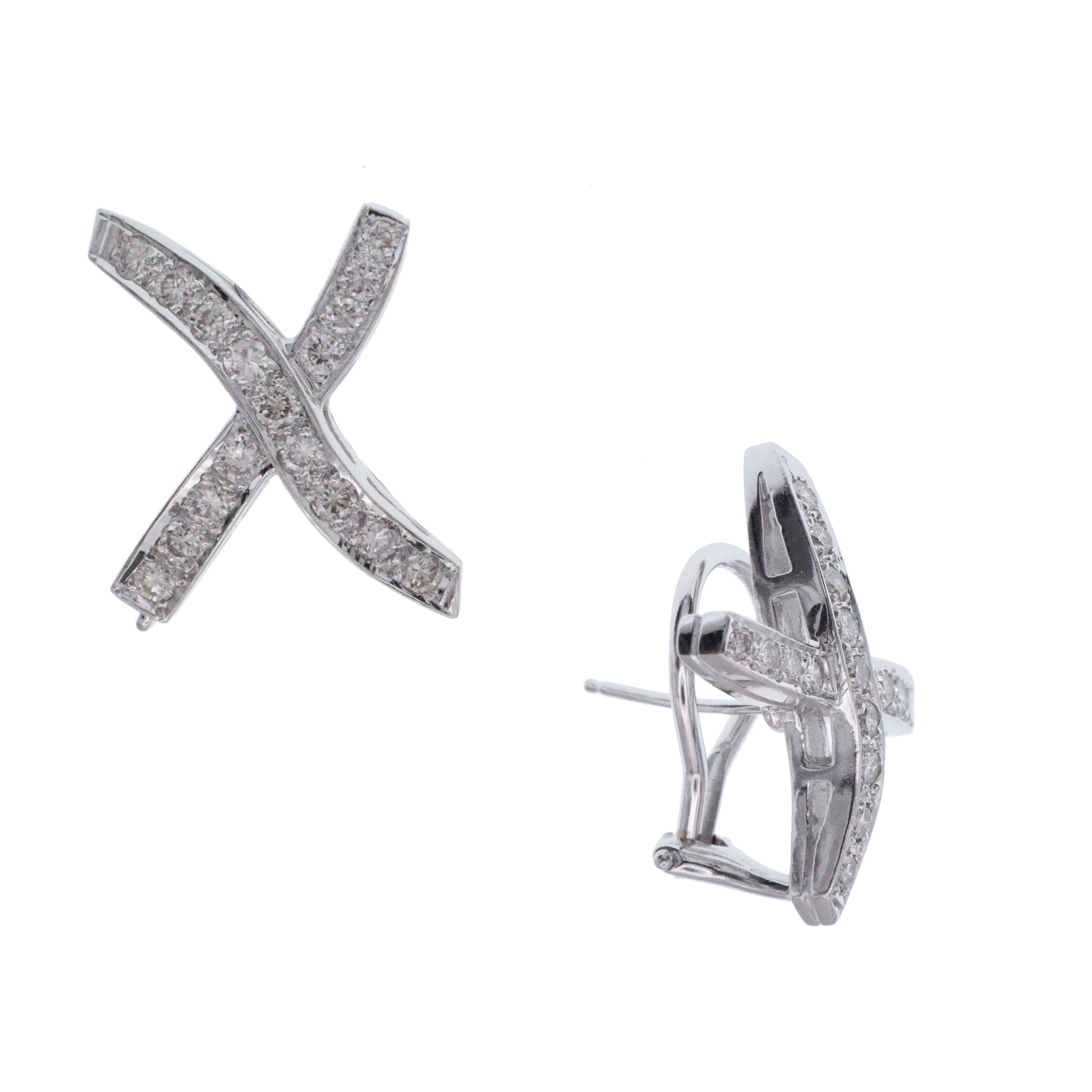 Diamond 'X' Motif Earrings In 18k White Gold