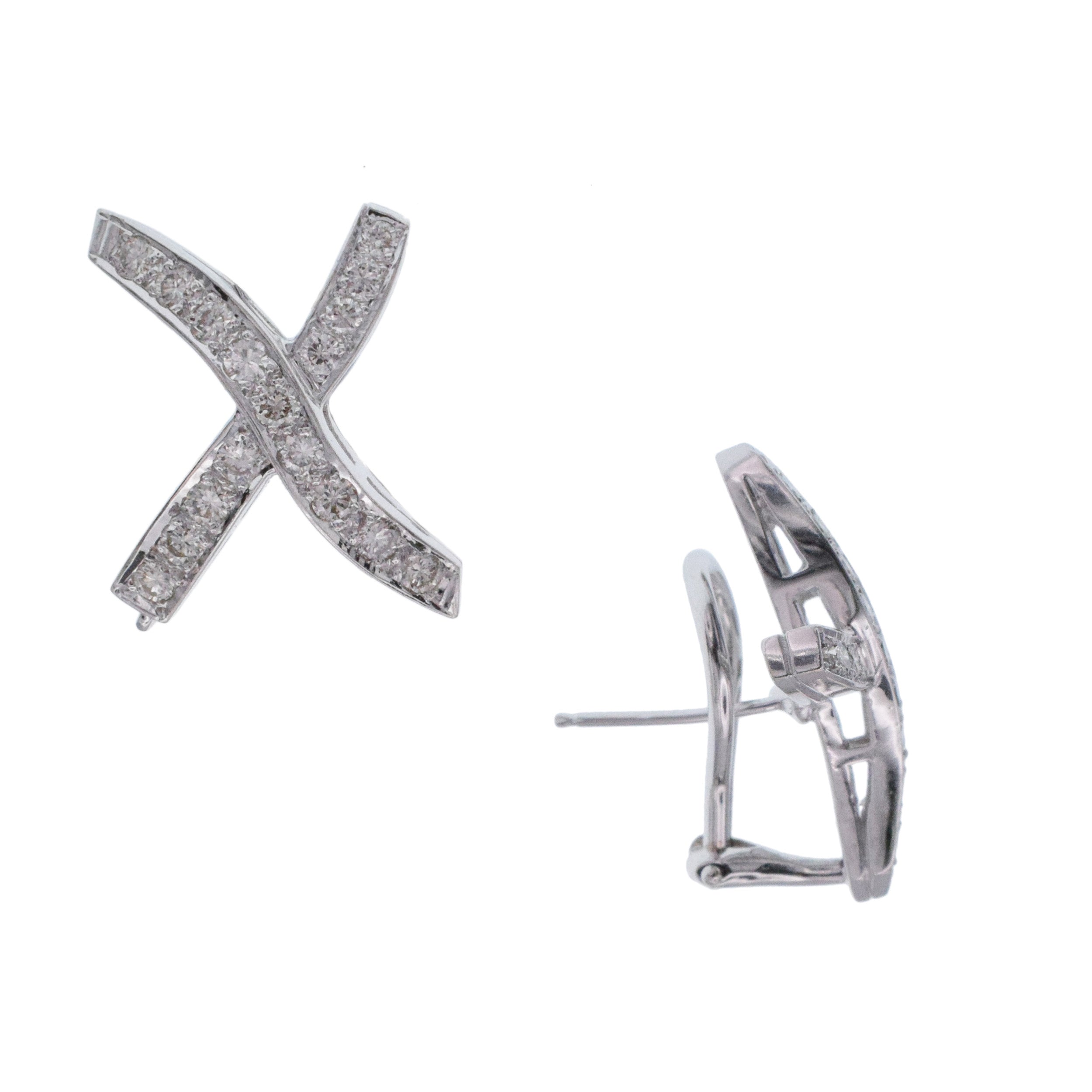 Diamond 'X' Motif Earrings In 18k White Gold