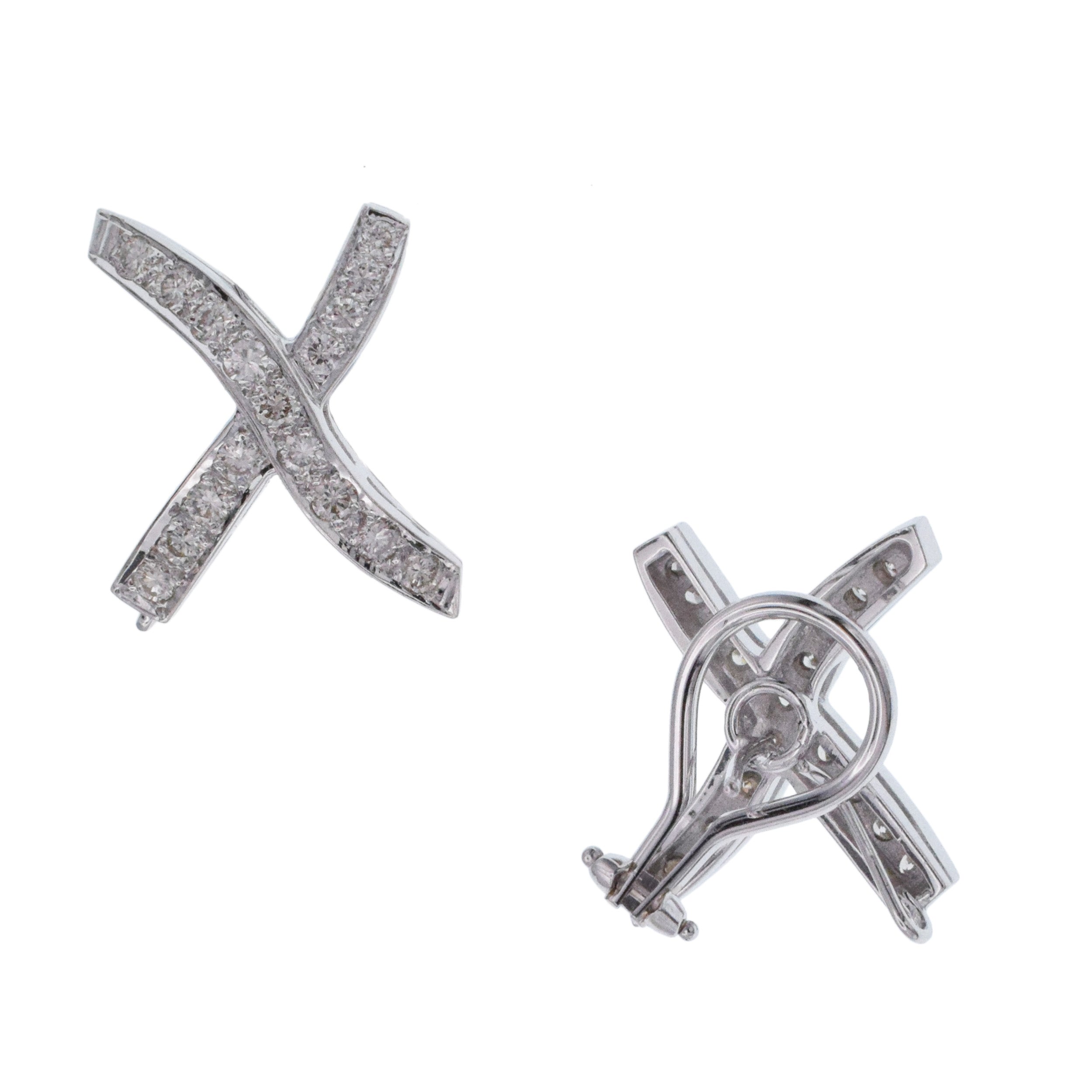 Diamond 'X' Motif Earrings In 18k White Gold