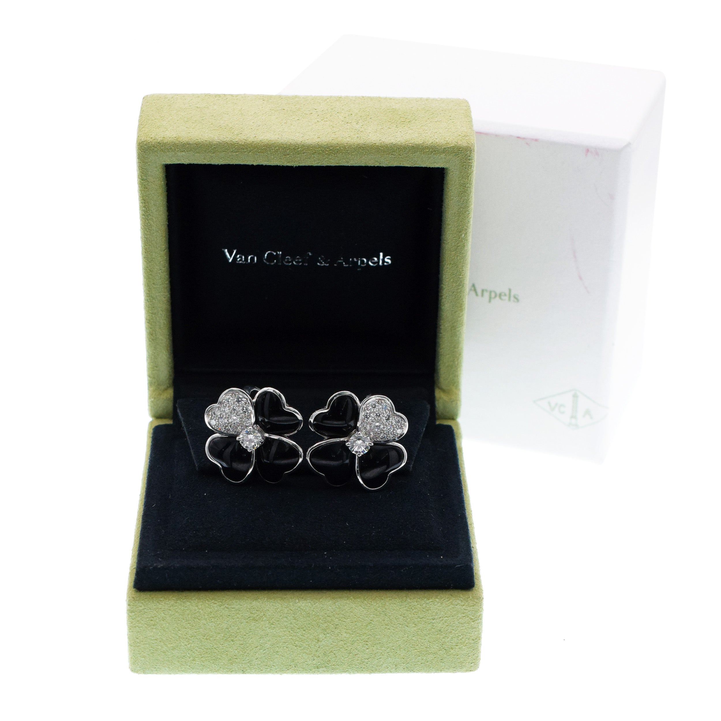 Van Cleef & Arpels Diamond, Onyx, and White Gold 'Cosmos' Clip Earrings