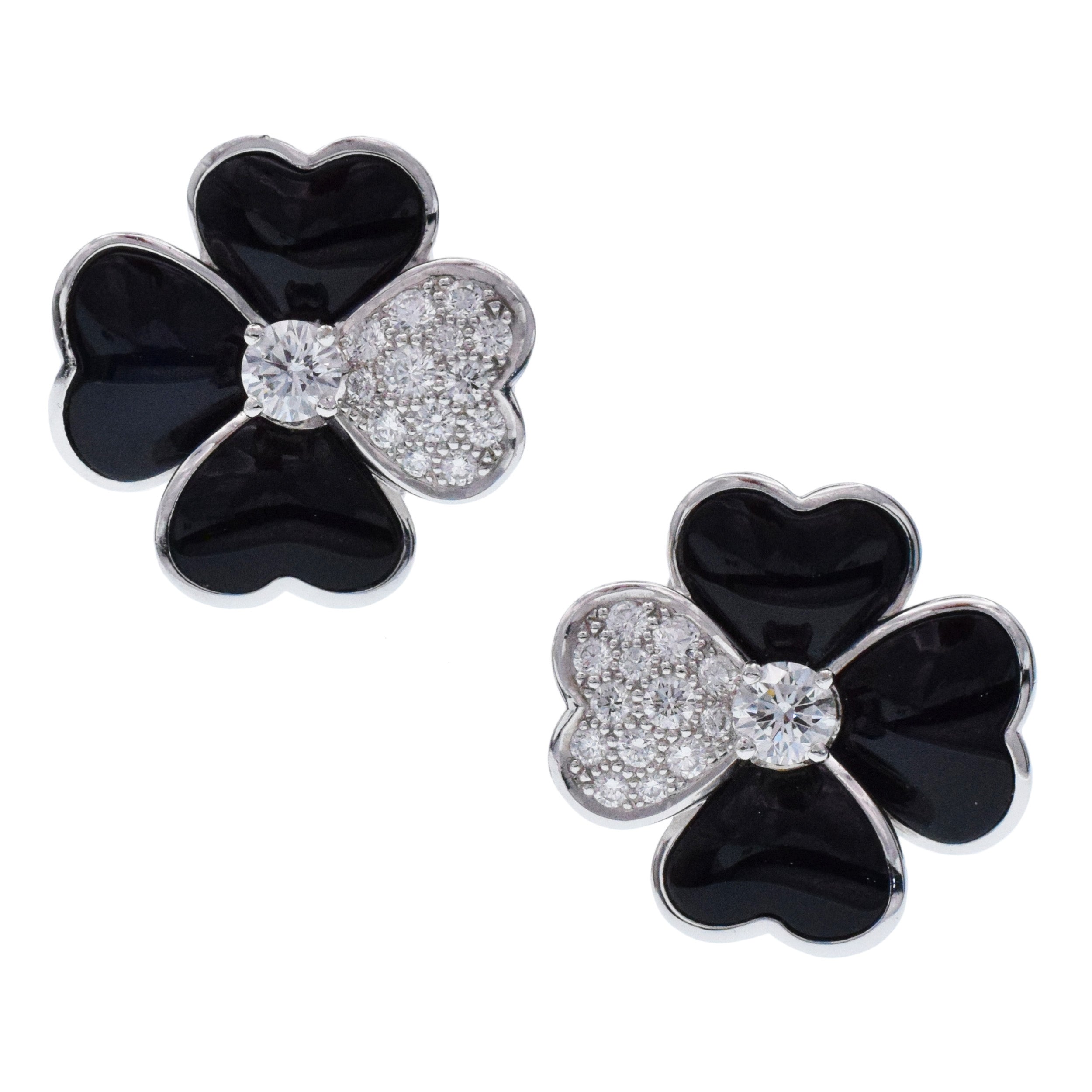 Van Cleef & Arpels Diamond, Onyx, and White Gold 'Cosmos' Clip Earrings
