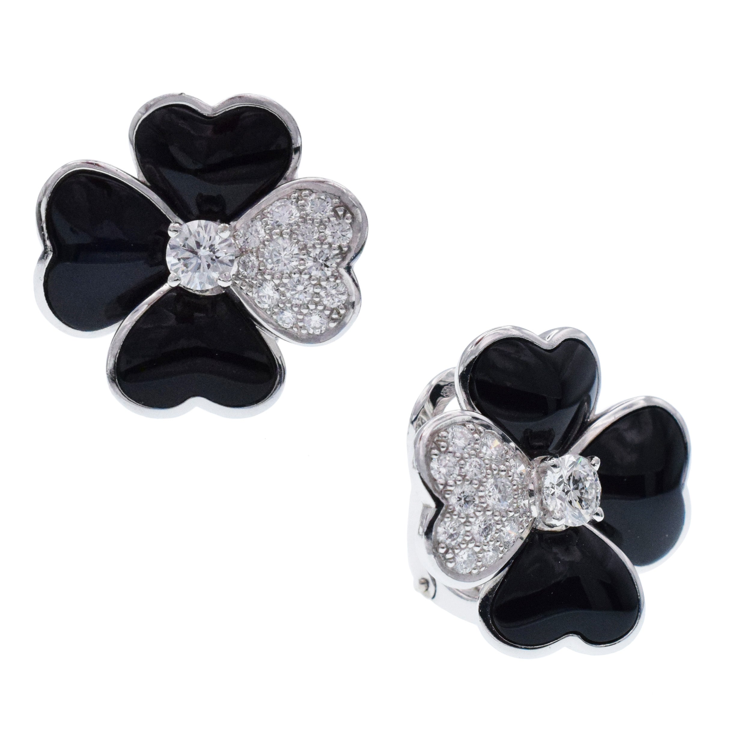 Van Cleef & Arpels Diamond, Onyx, and White Gold 'Cosmos' Clip Earrings