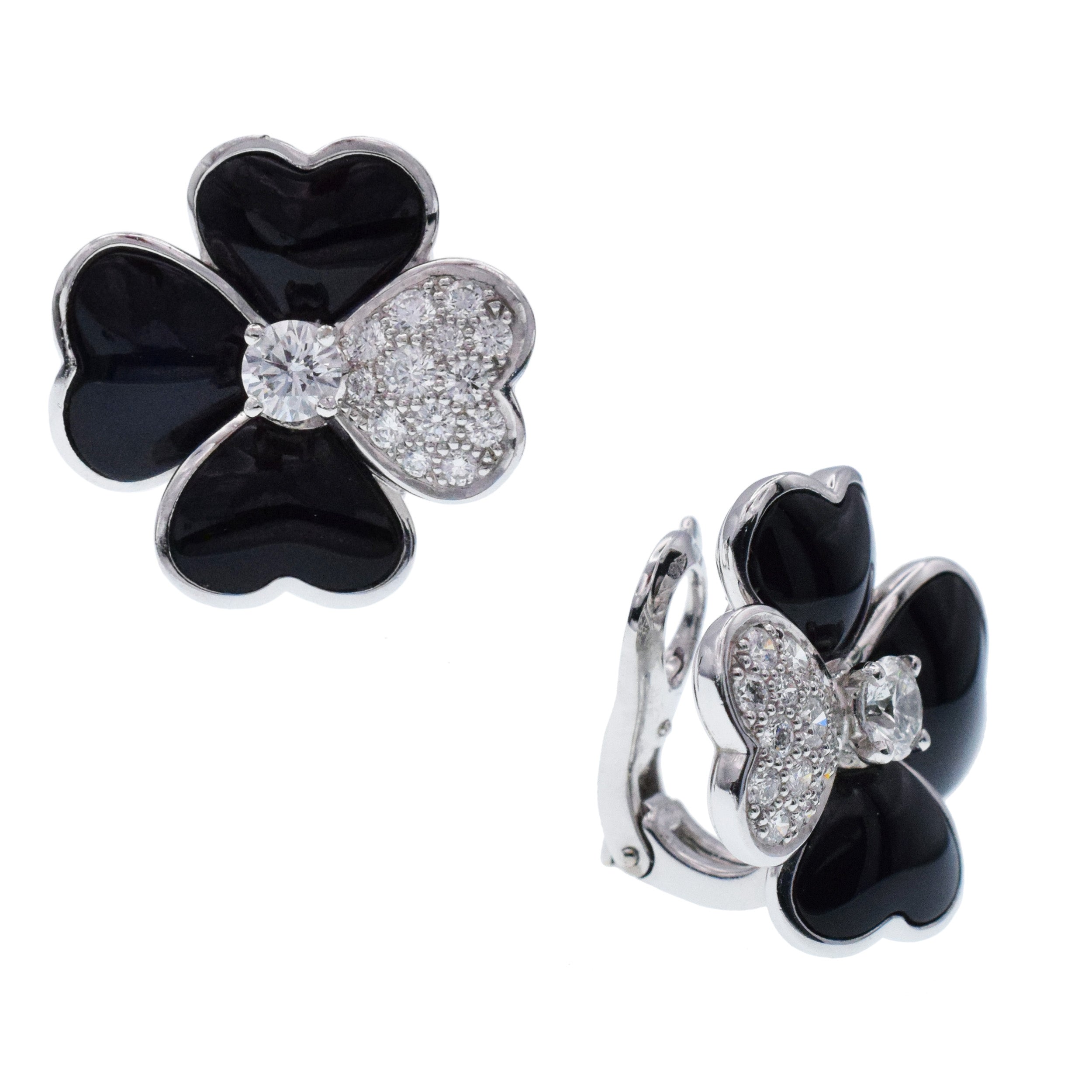 Van Cleef & Arpels Diamond, Onyx, and White Gold 'Cosmos' Clip Earrings