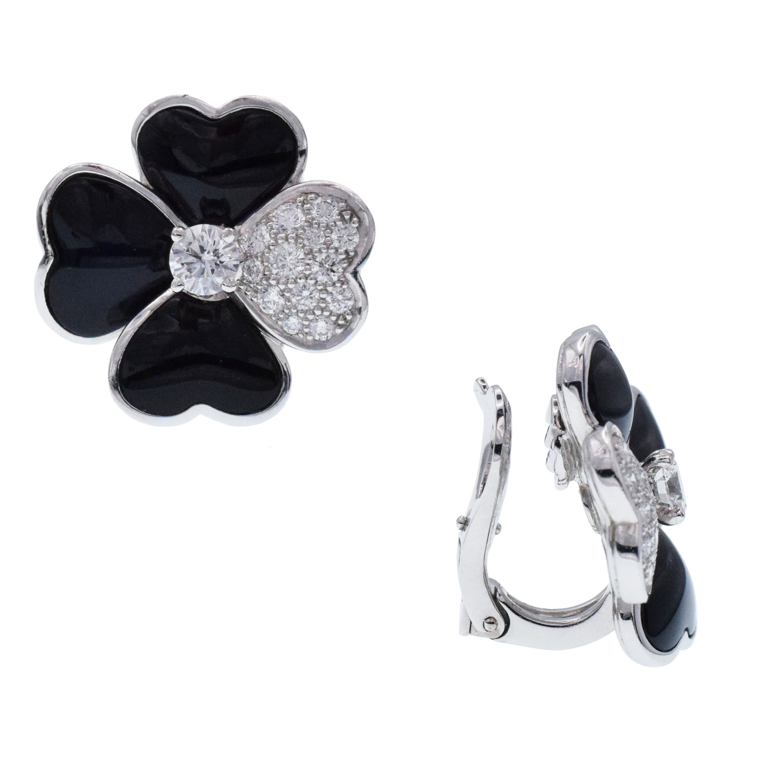 Van Cleef & Arpels Diamond, Onyx, and White Gold 'Cosmos' Clip Earrings