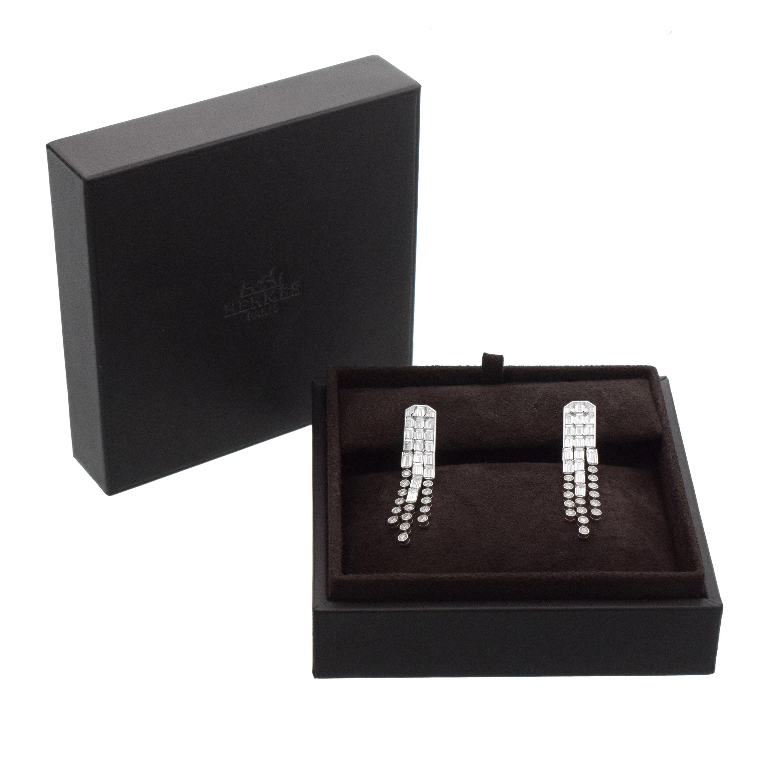 Hermes Gavroche Diamond Waterfall Earrings In 18k White Gold