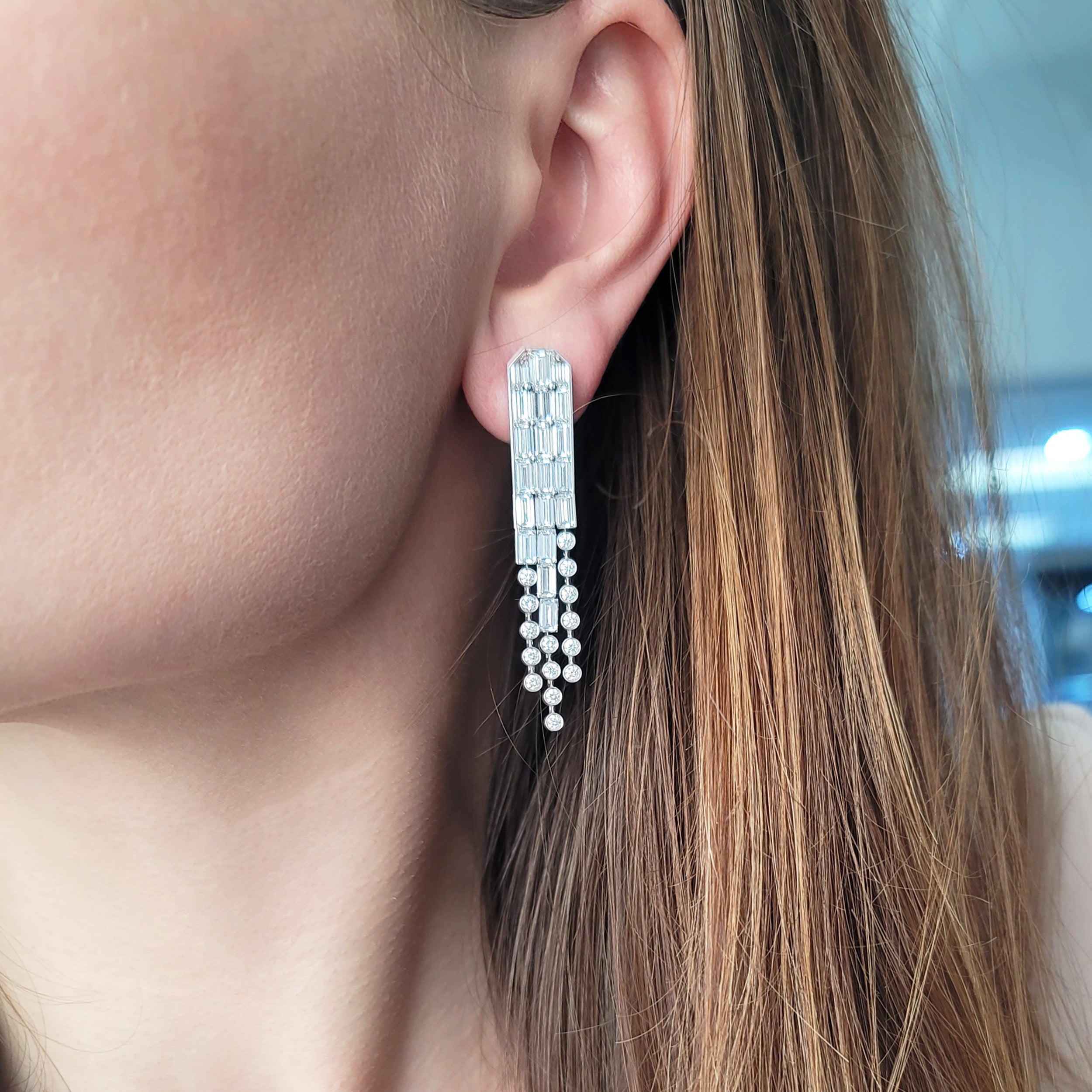 Hermes Gavroche Diamond Waterfall Earrings In 18k White Gold