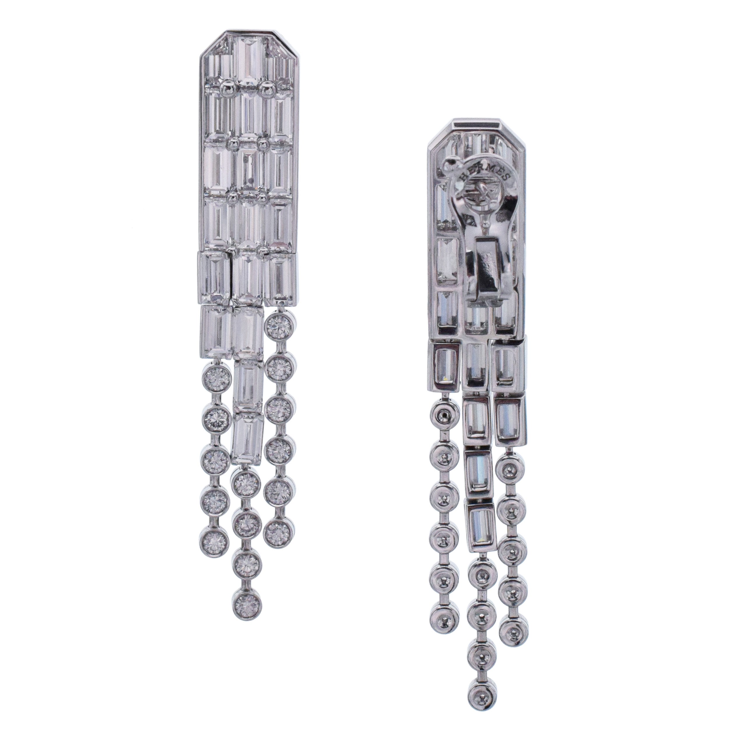 Hermes Gavroche Diamond Waterfall Earrings In 18k White Gold