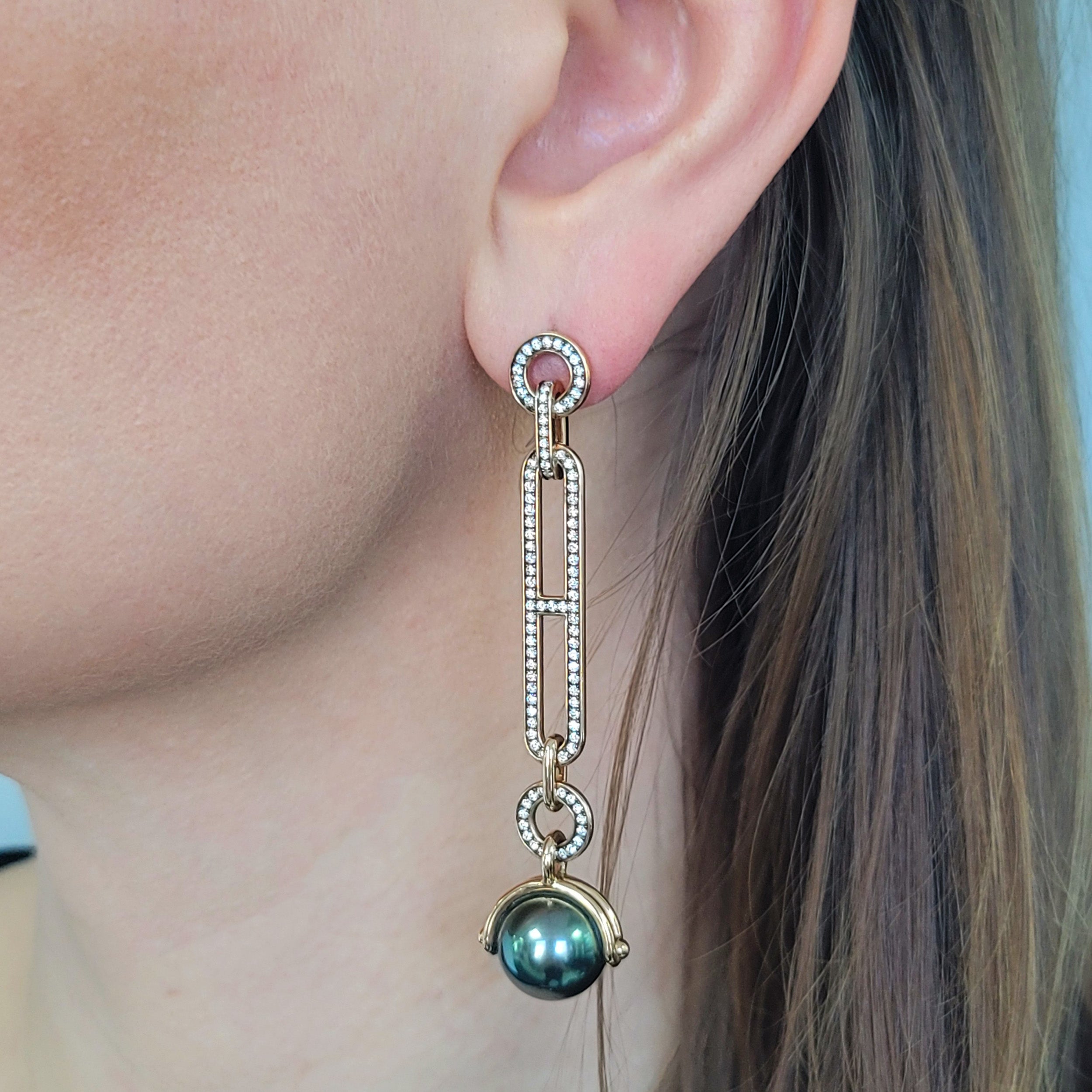 Hermes 'Chandra' Diamond And Black Pearl Drop Earrings In 18k Rose Gold