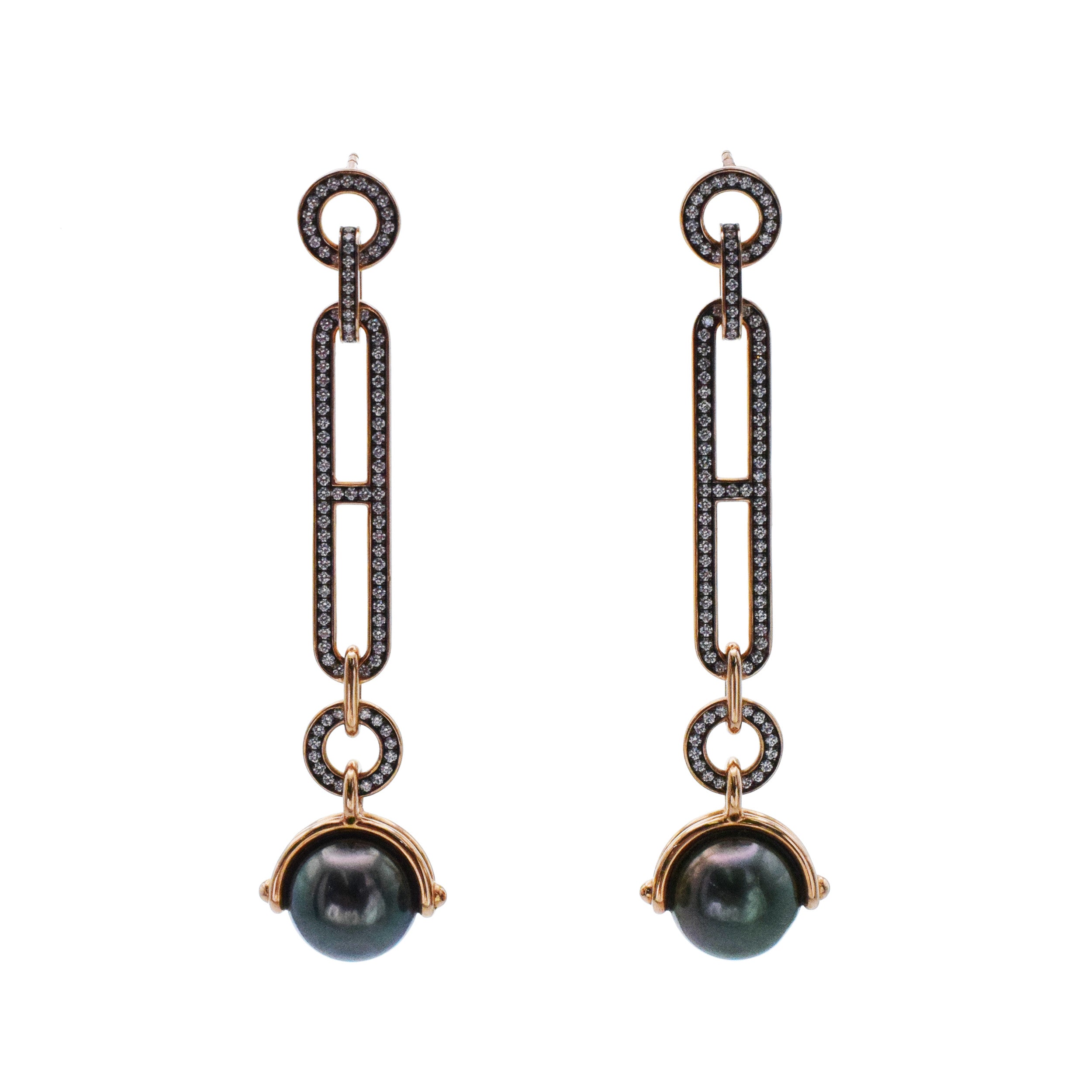 Hermes 'Chandra' Diamond And Black Pearl Drop Earrings In 18k Rose Gold