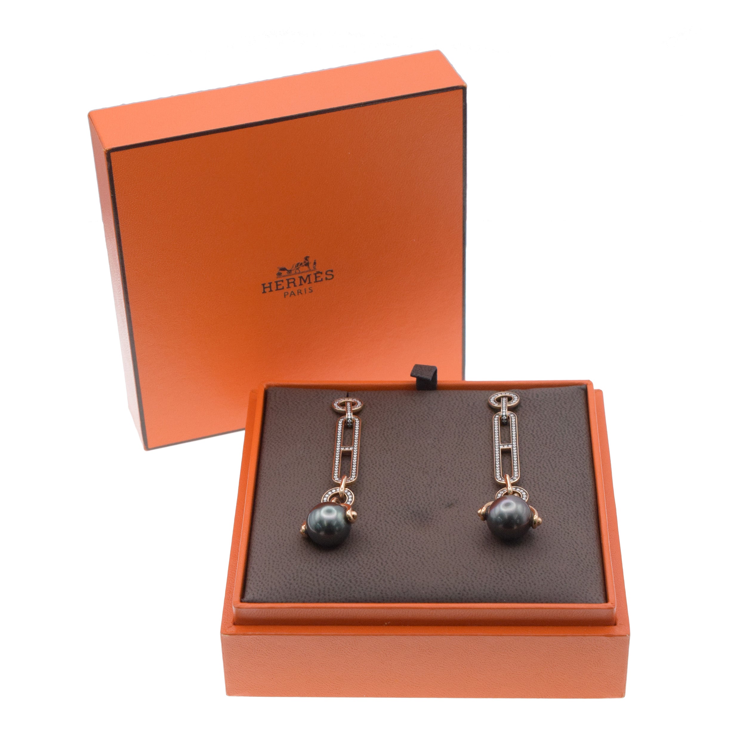 Hermes 'Chandra' Diamond And Black Pearl Drop Earrings In 18k Rose Gold