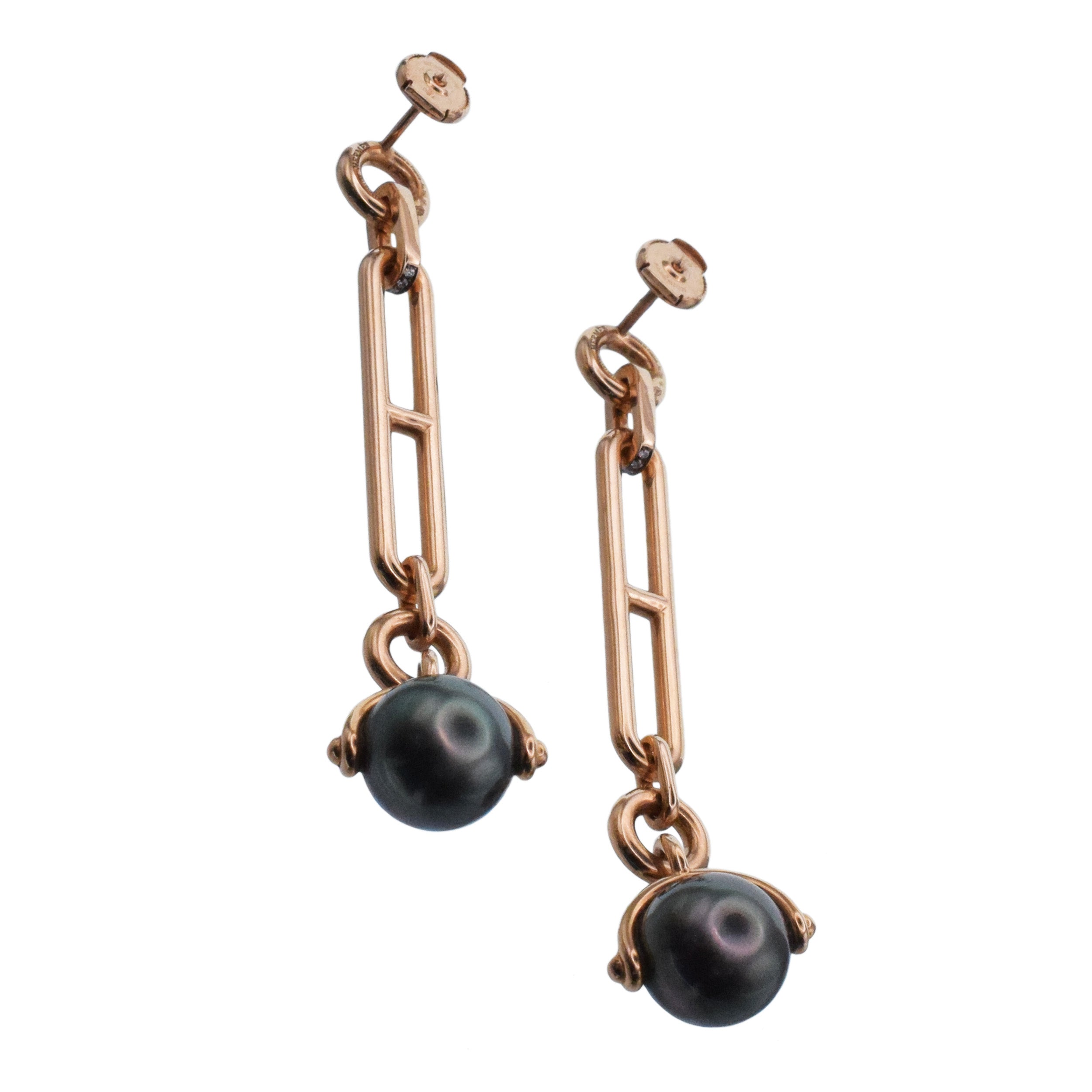 Hermes 'Chandra' Diamond And Black Pearl Drop Earrings In 18k Rose Gold
