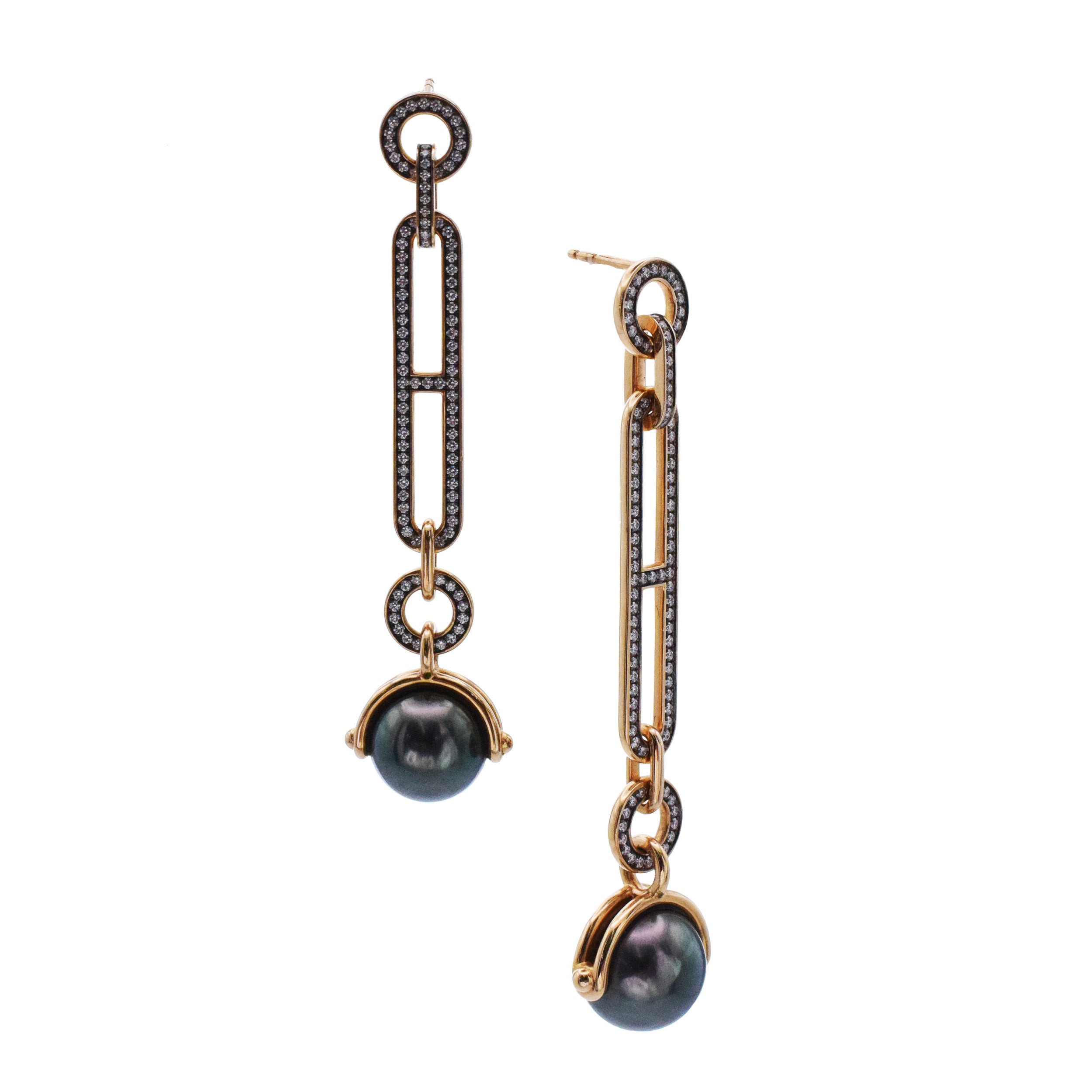 Hermes 'Chandra' Diamond And Black Pearl Drop Earrings In 18k Rose Gold