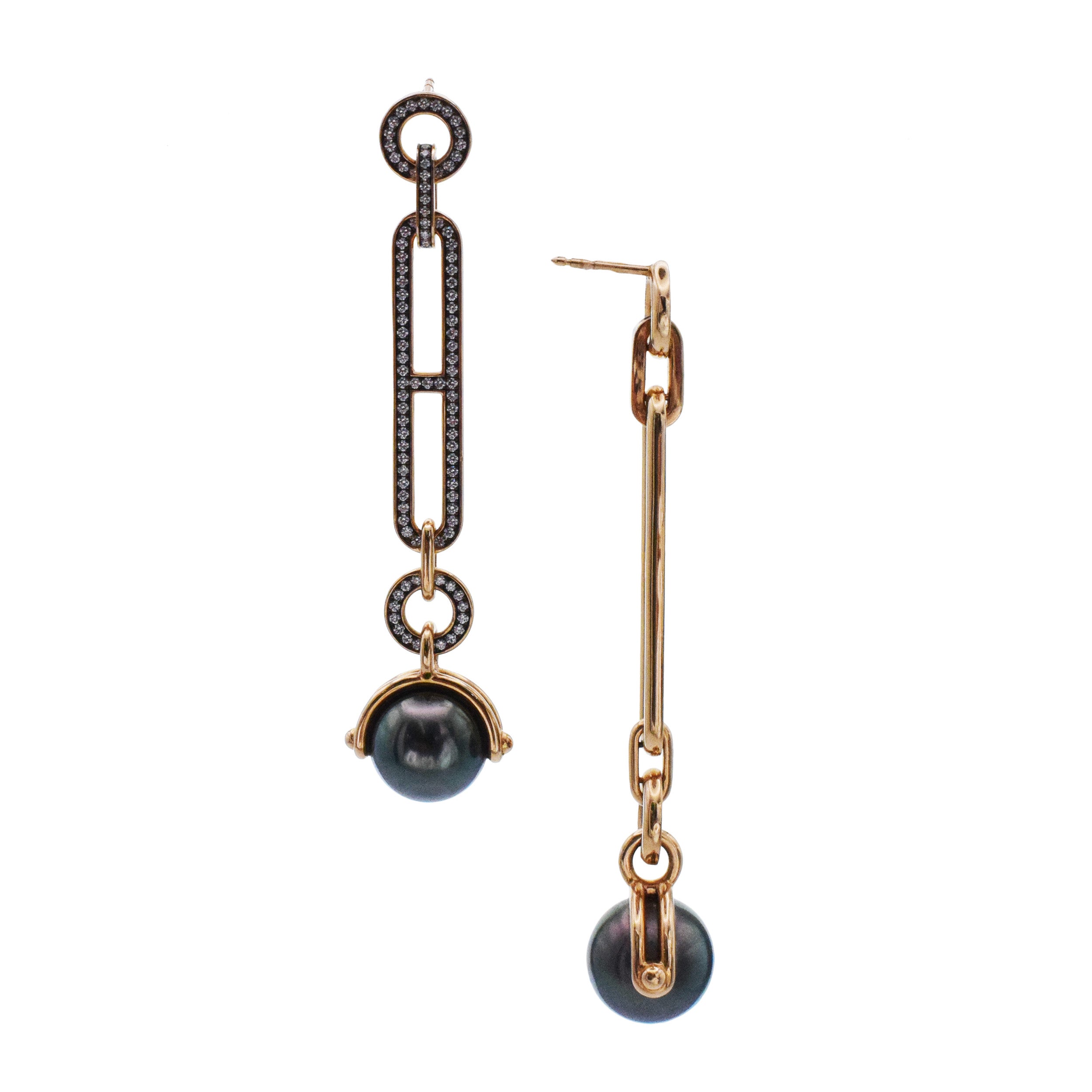 Hermes 'Chandra' Diamond And Black Pearl Drop Earrings In 18k Rose Gold
