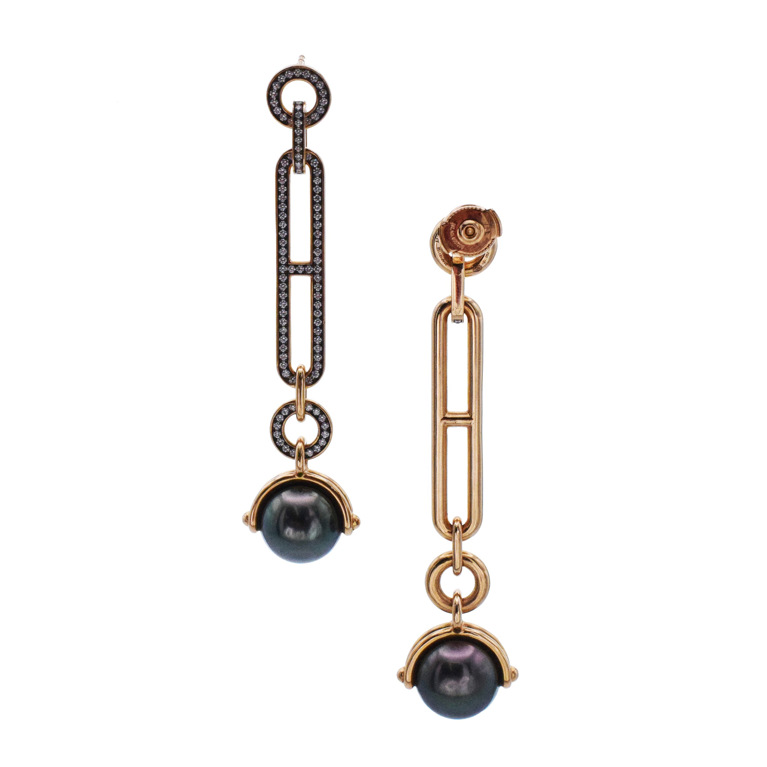 Hermes 'Chandra' Diamond And Black Pearl Drop Earrings In 18k Rose Gold