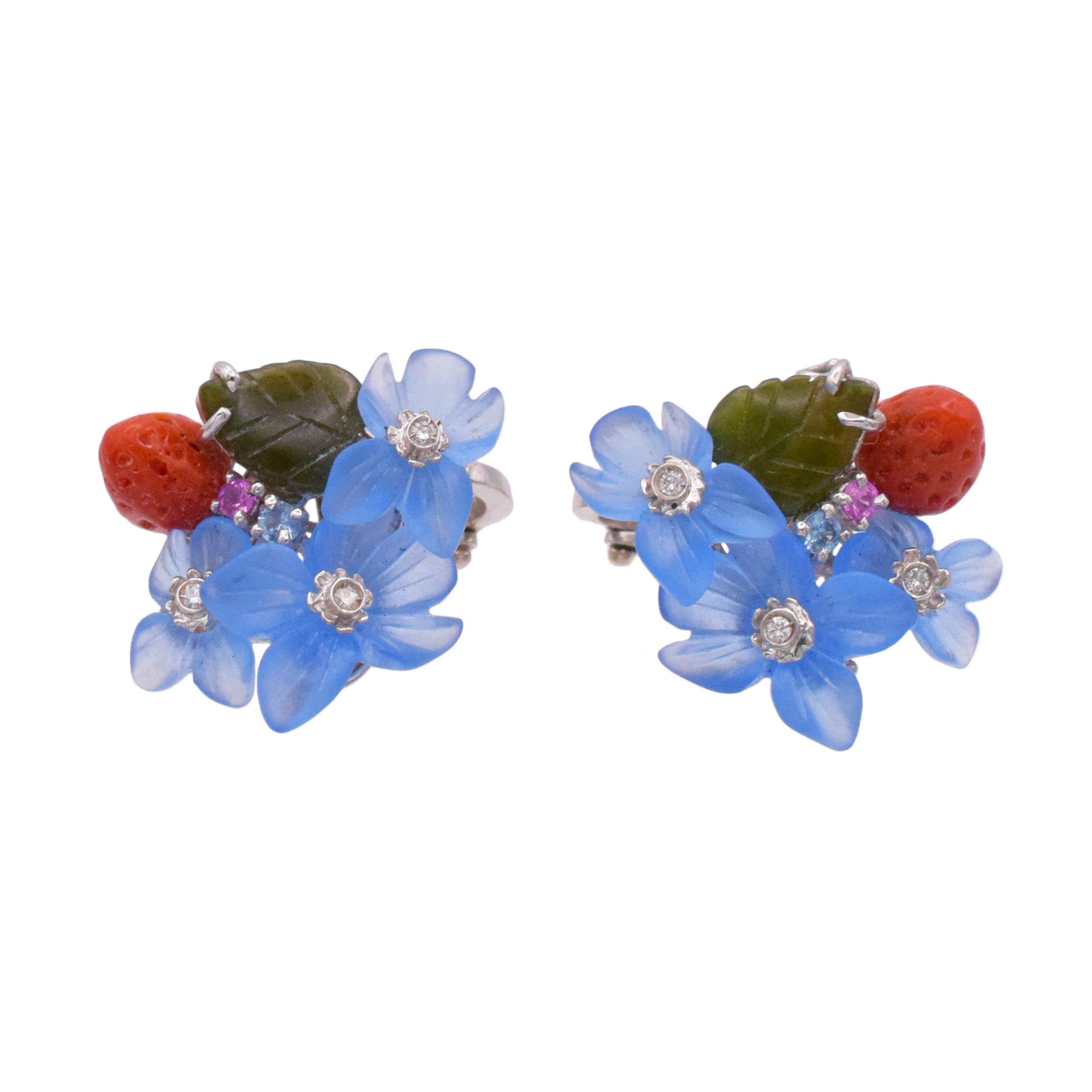 Santagostino Multigem And Diamond Floral Earrings In 18k White Gold