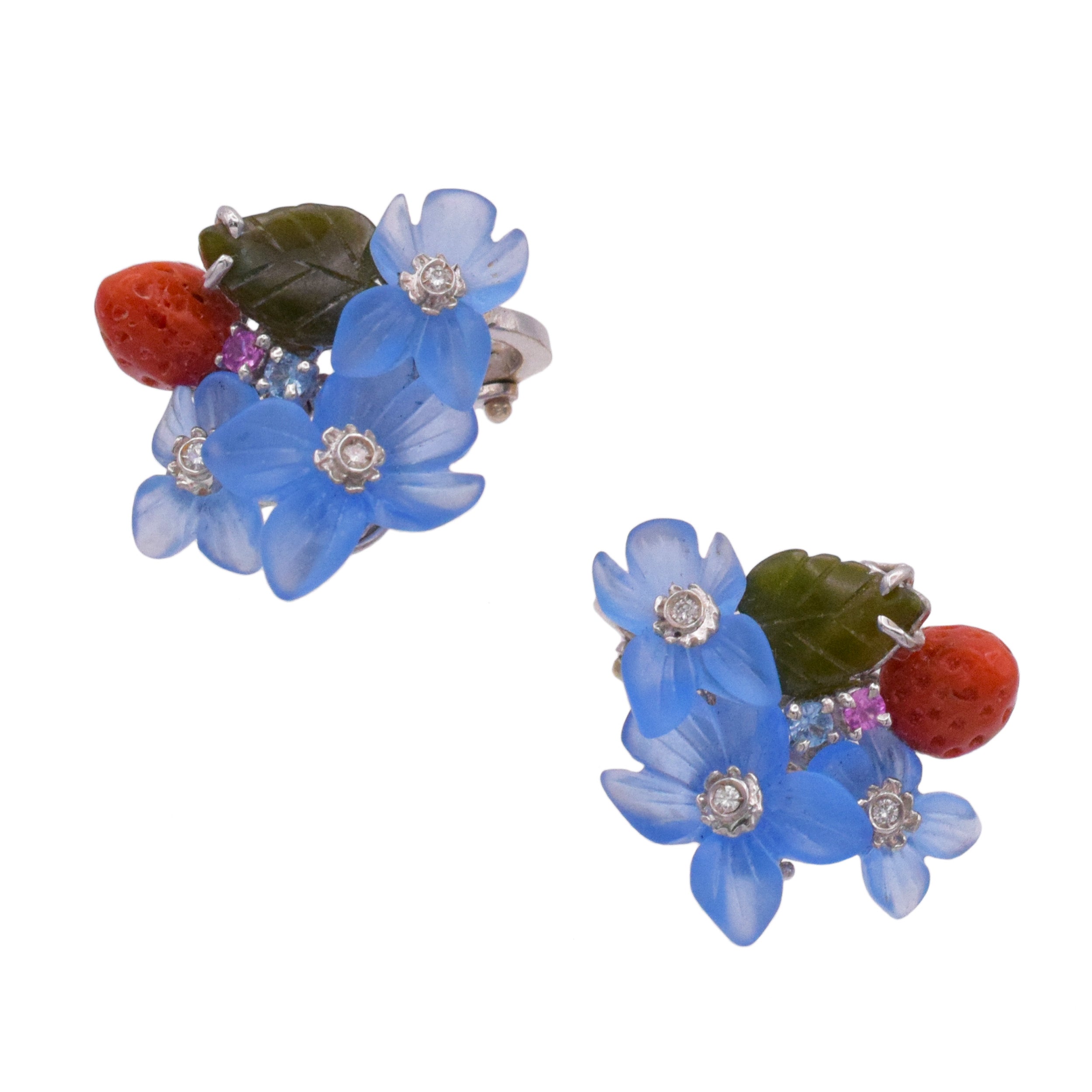 Santagostino Multigem And Diamond Floral Earrings In 18k White Gold
