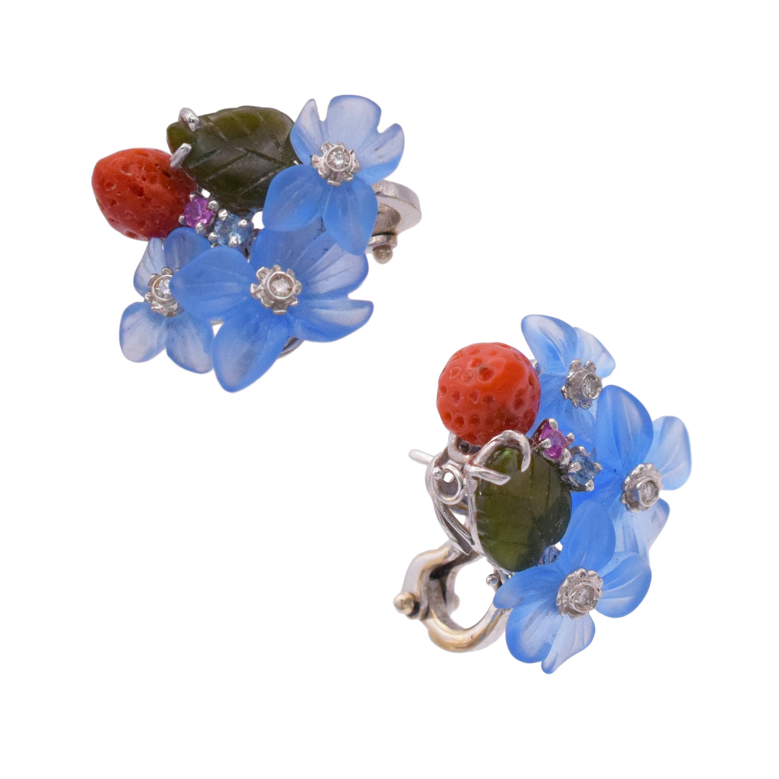Santagostino Multigem And Diamond Floral Earrings In 18k White Gold