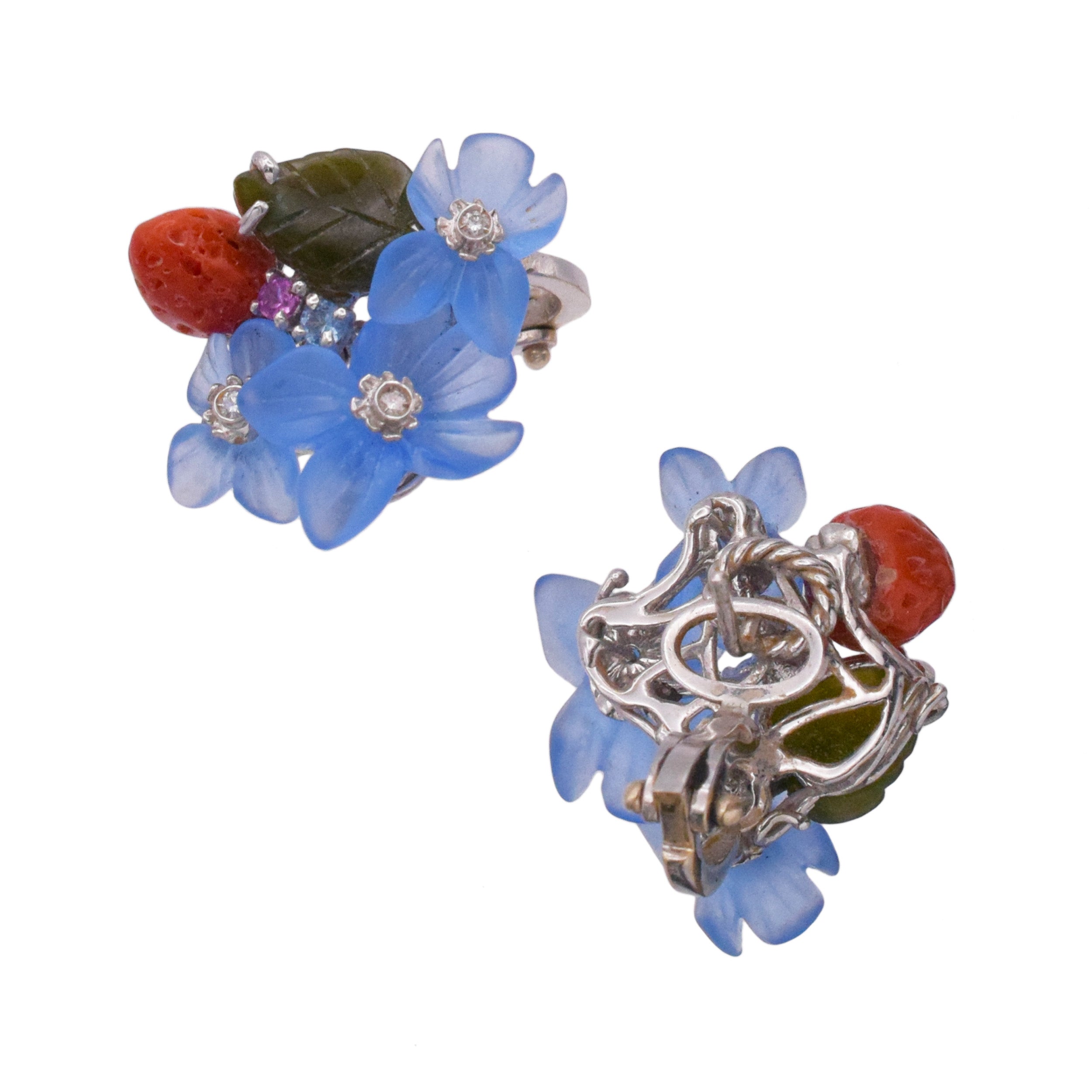 Santagostino Multigem And Diamond Floral Earrings In 18k White Gold