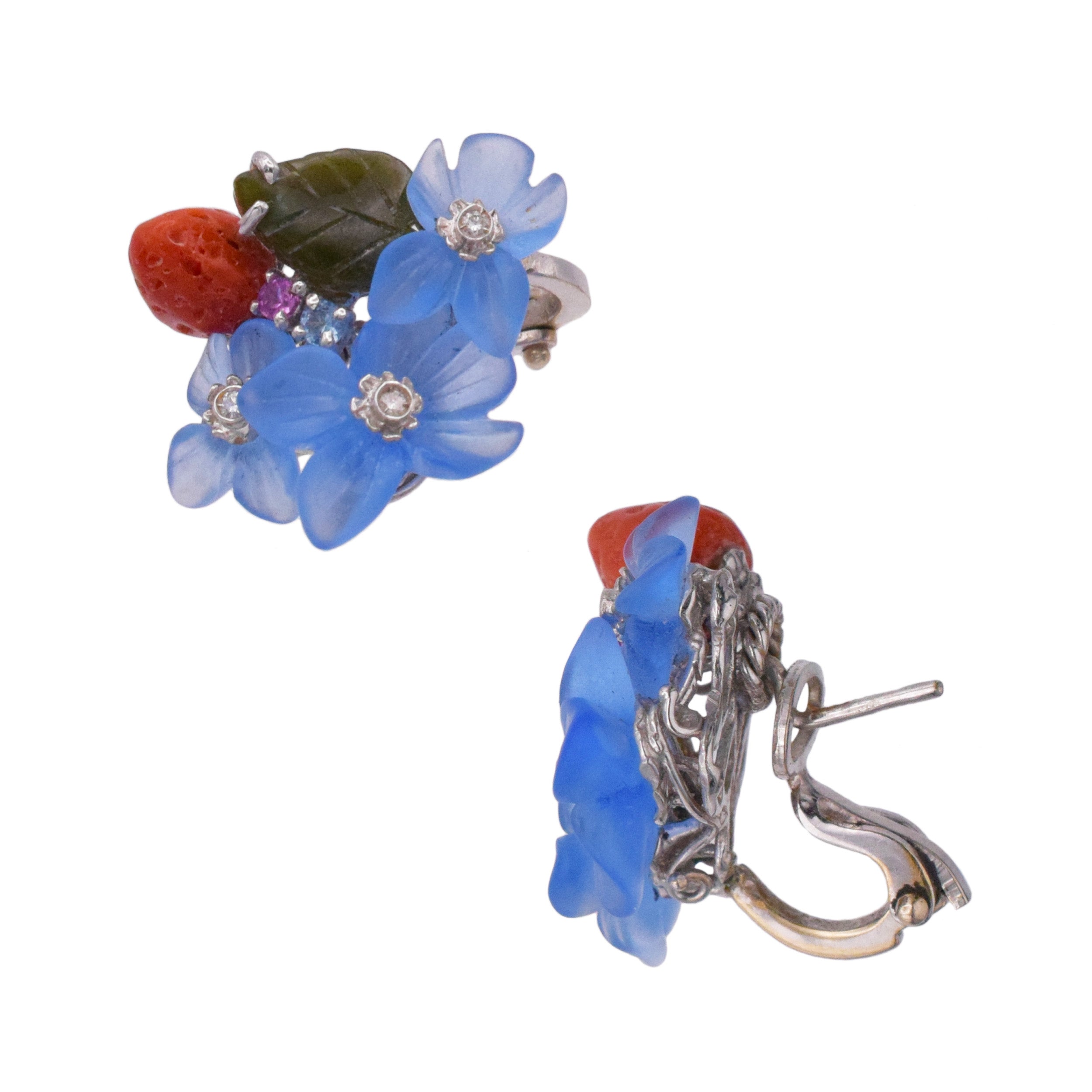 Santagostino Multigem And Diamond Floral Earrings In 18k White Gold