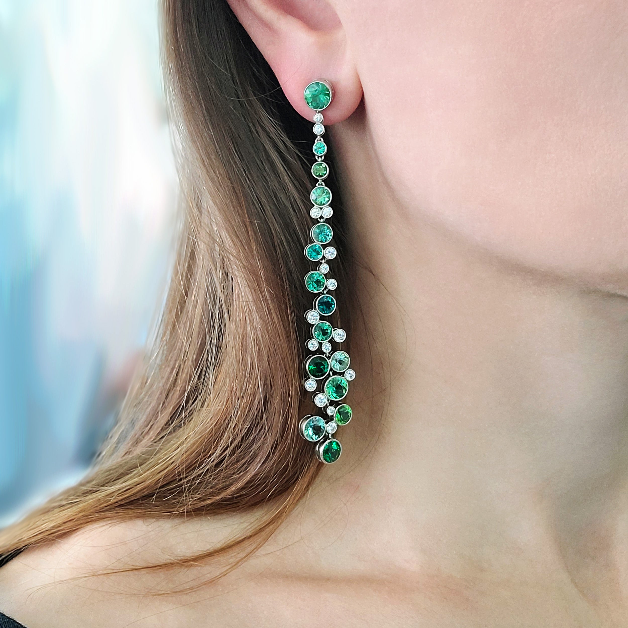 Tiffany&Co. Diamond And Green Tourmaline Drop Earrings In Platinum
