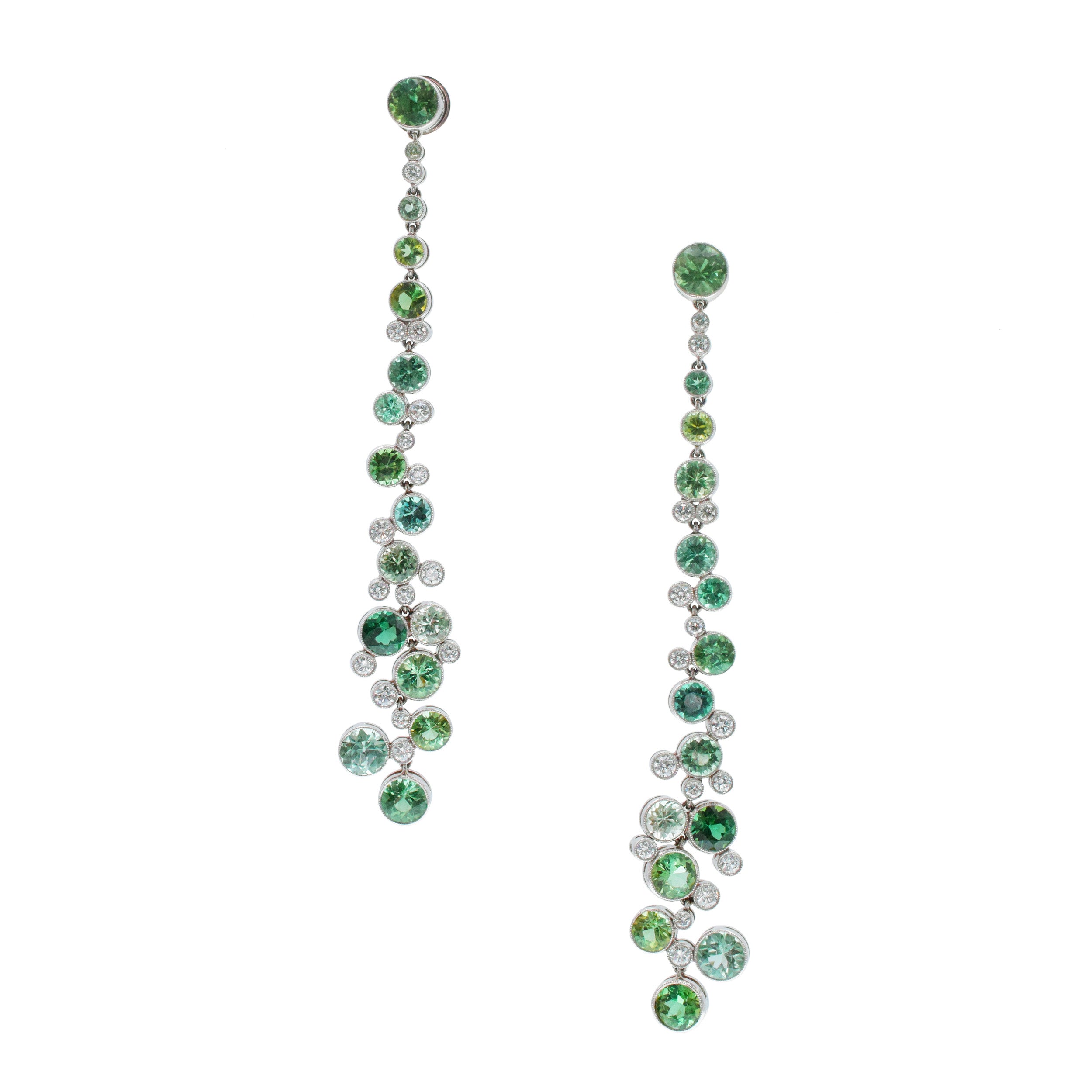 Tiffany&Co. Diamond And Green Tourmaline Drop Earrings In Platinum