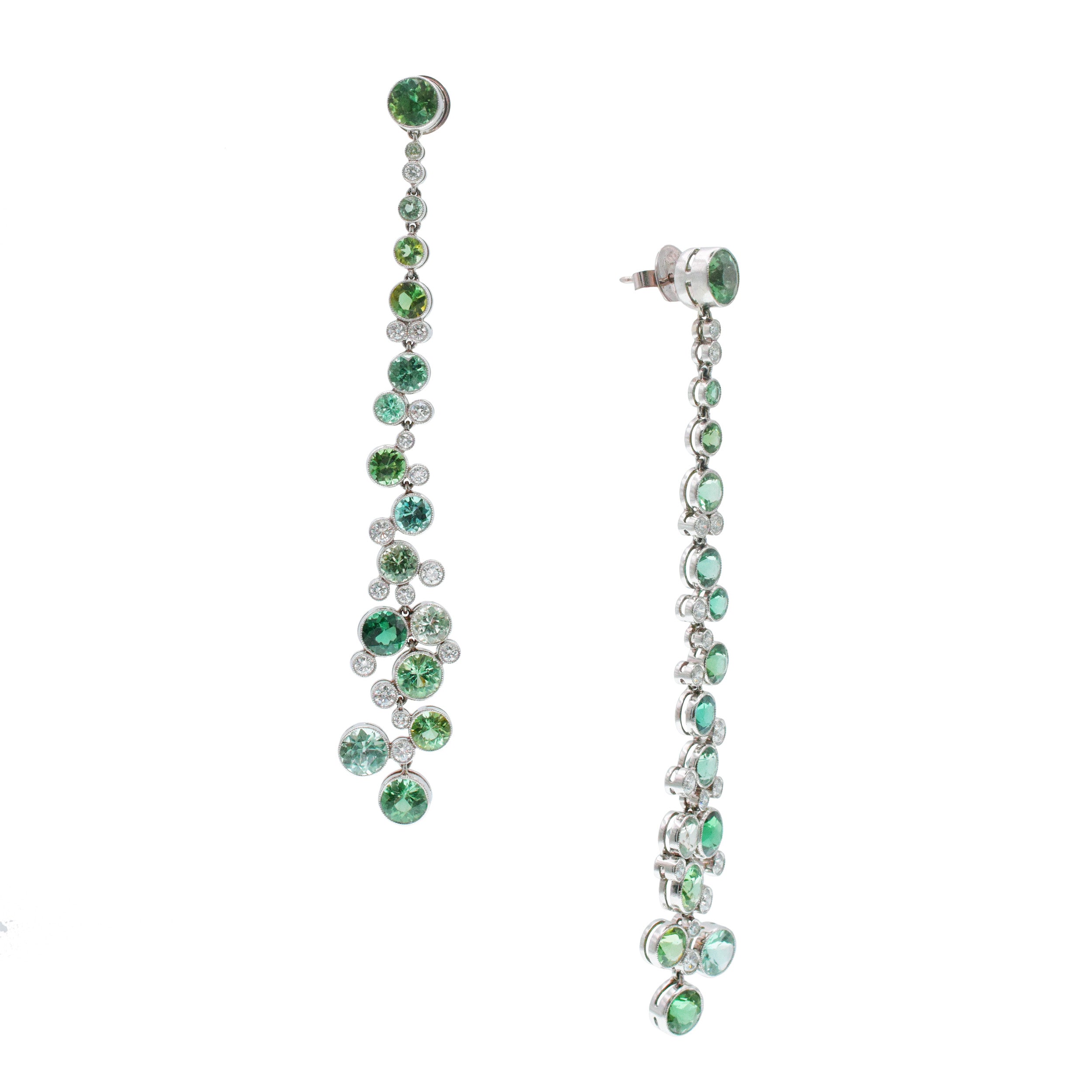 Tiffany&Co. Diamond And Green Tourmaline Drop Earrings In Platinum