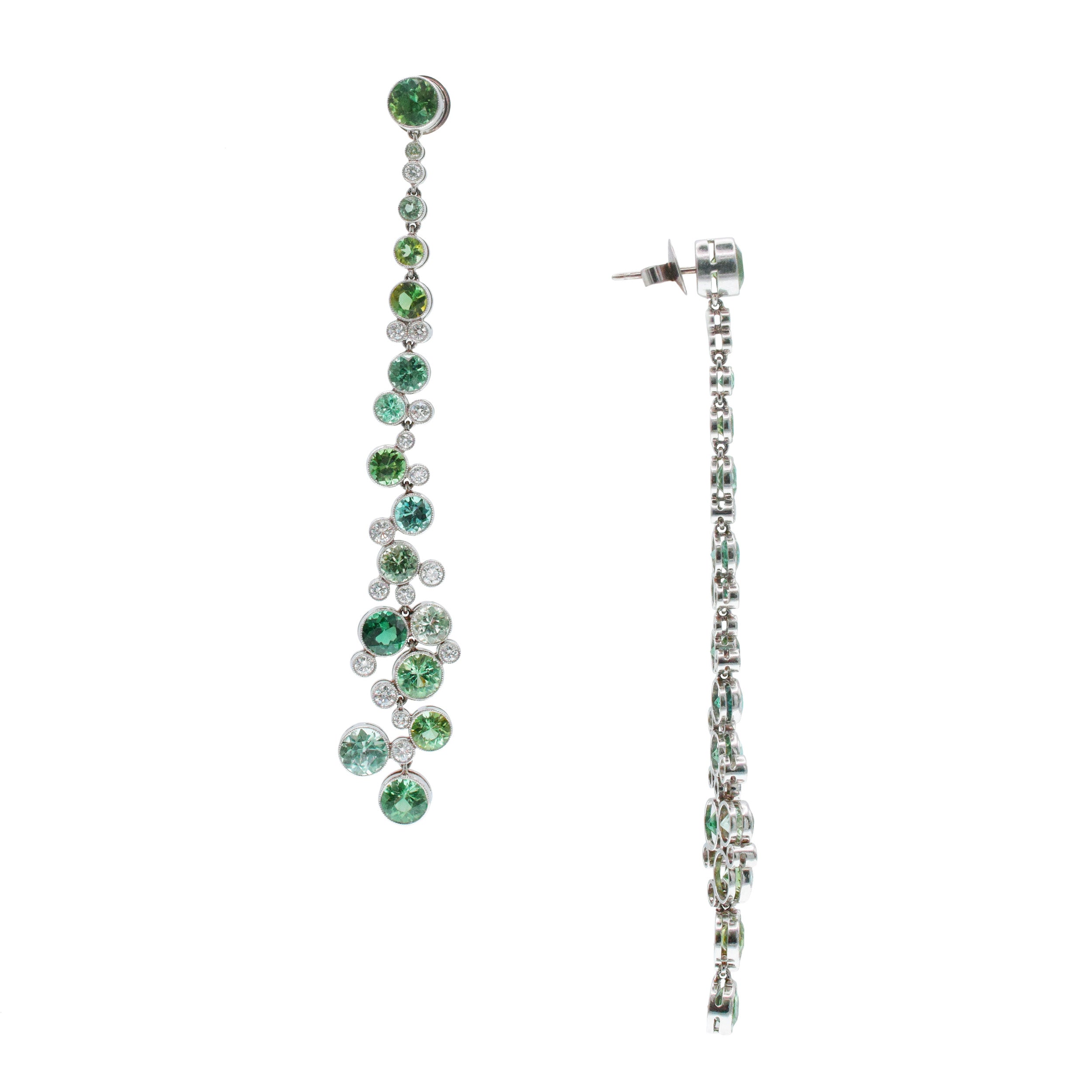 Tiffany&Co. Diamond And Green Tourmaline Drop Earrings In Platinum
