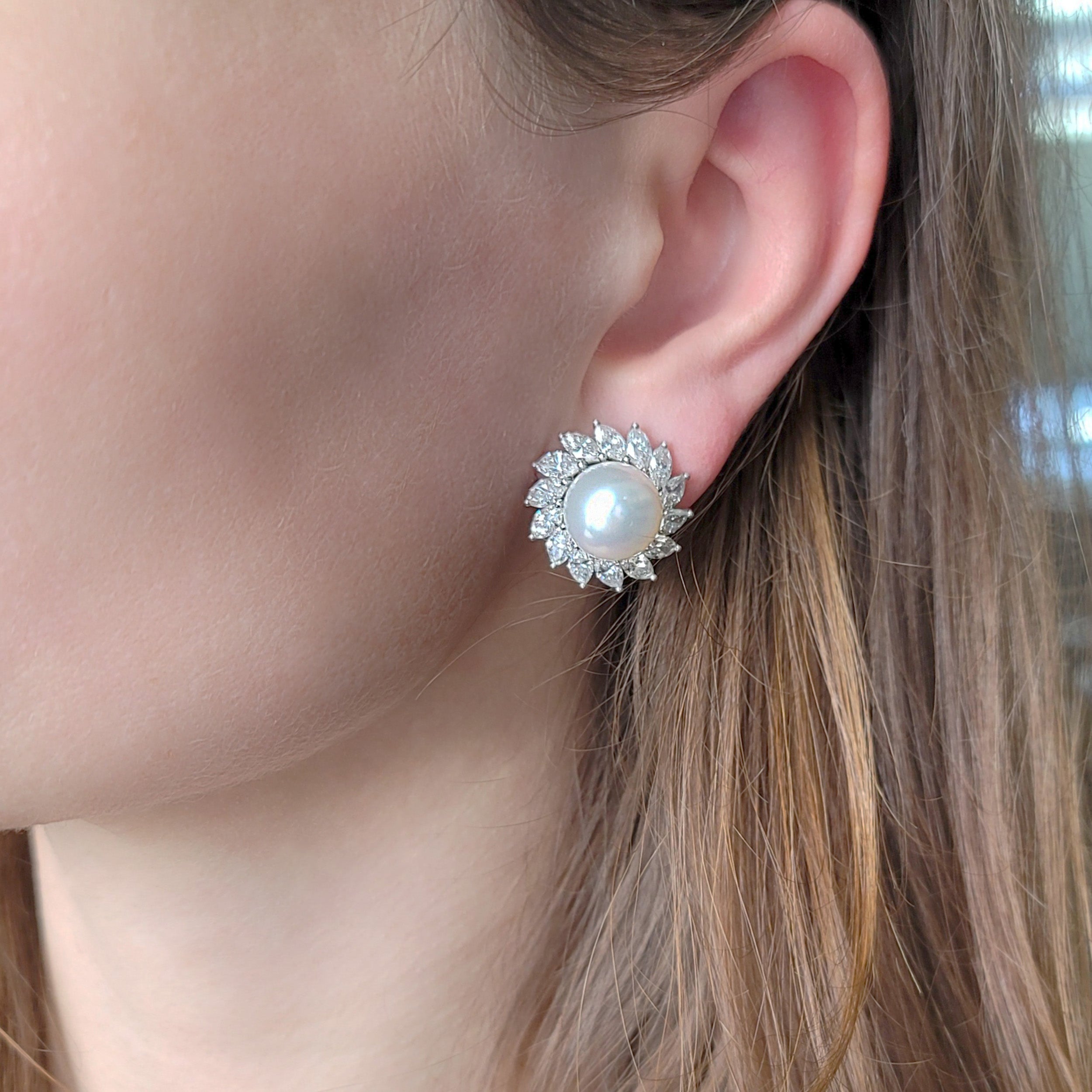 Tiffany&Co. Pearl And Diamond Ear Clip Earrings In Platinum