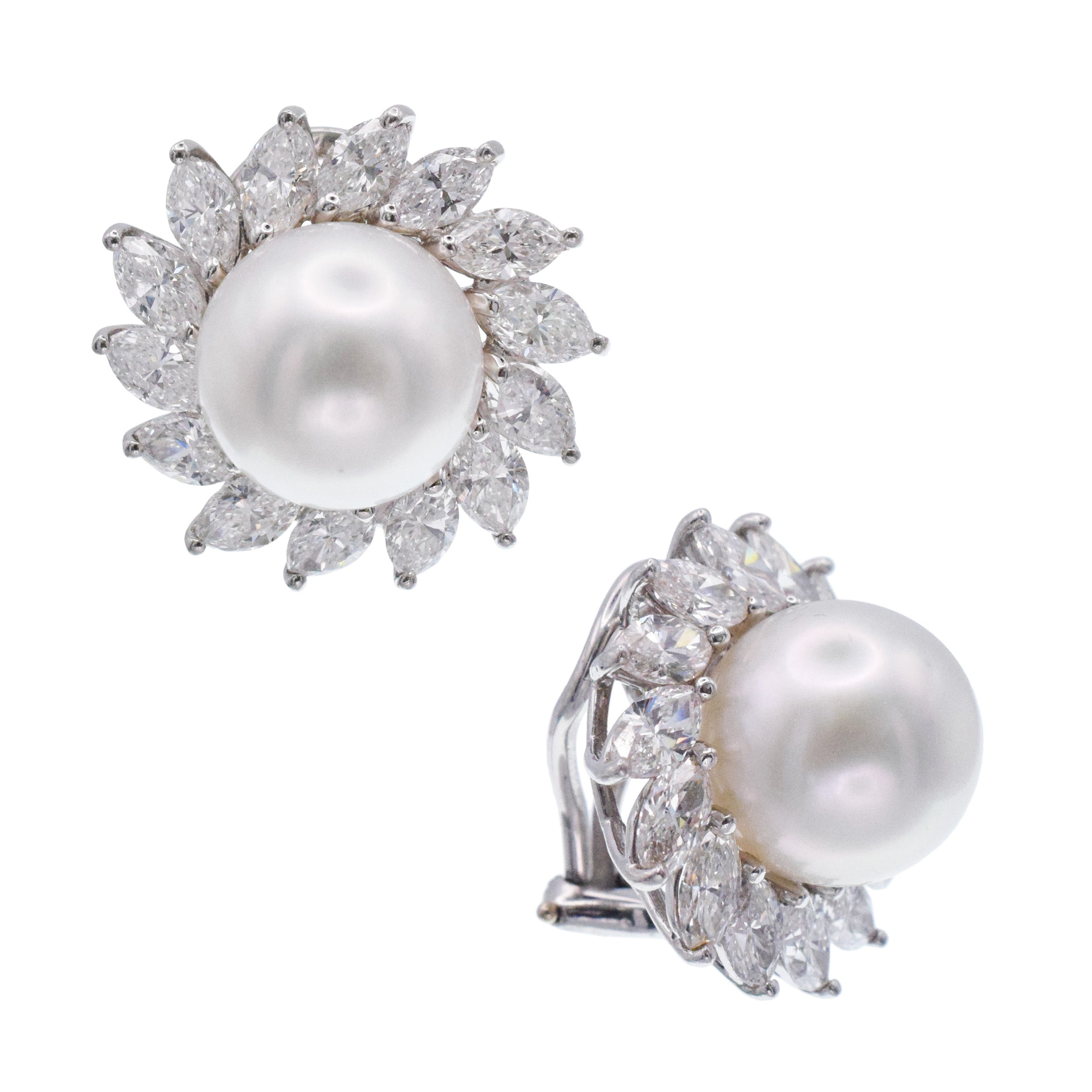 Tiffany&Co. Pearl And Diamond Ear Clip Earrings In Platinum