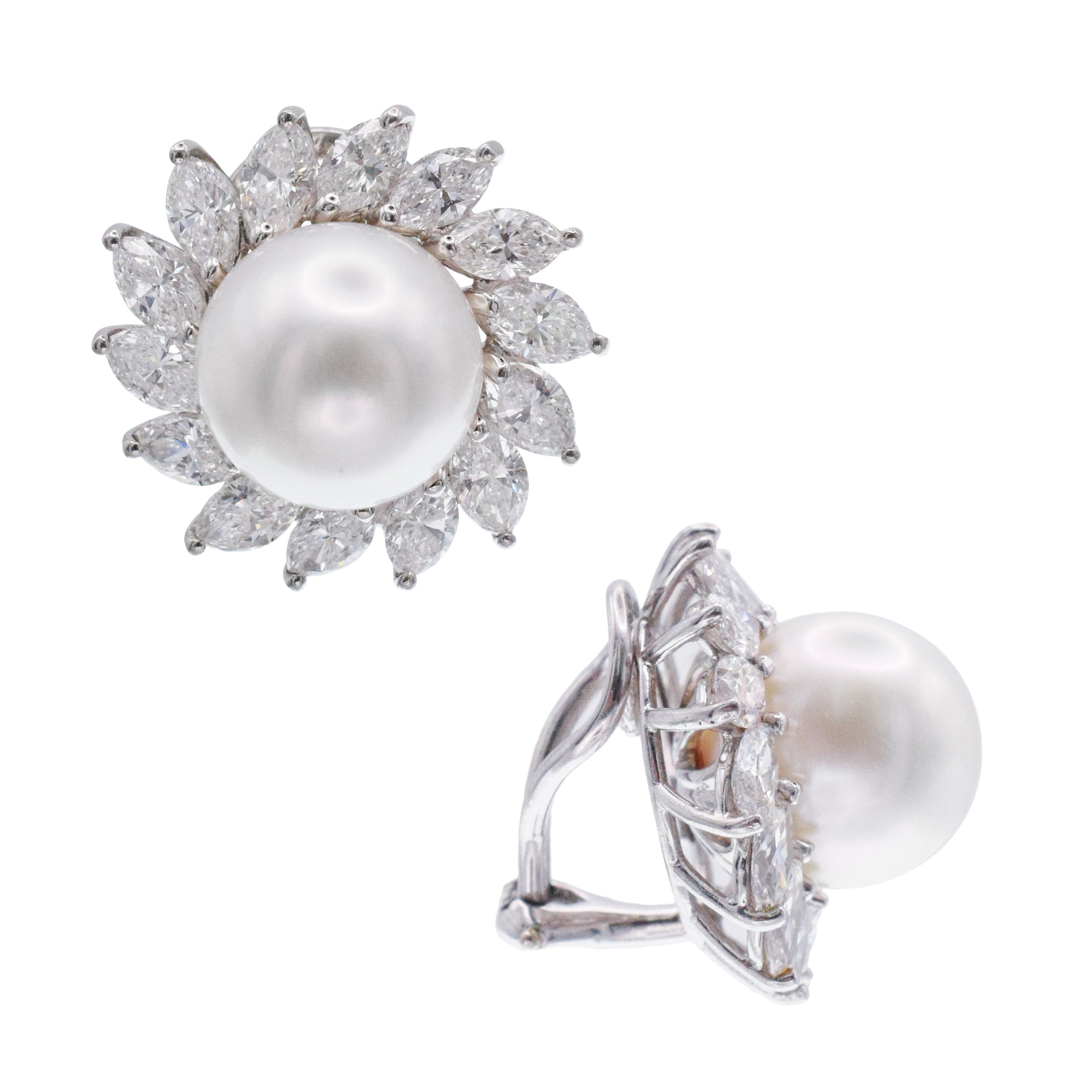 Tiffany&Co. Pearl And Diamond Ear Clip Earrings In Platinum