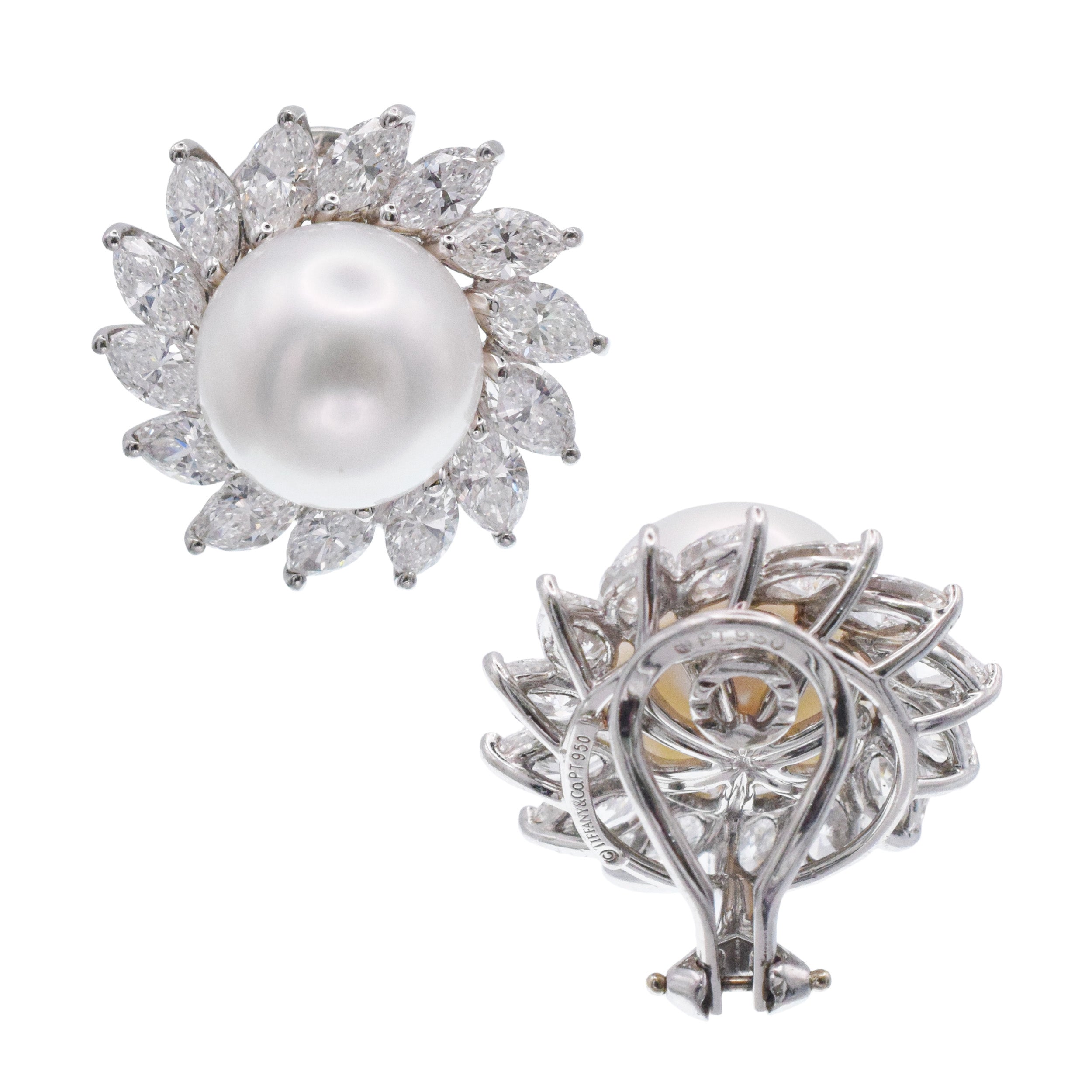 Tiffany&Co. Pearl And Diamond Ear Clip Earrings In Platinum