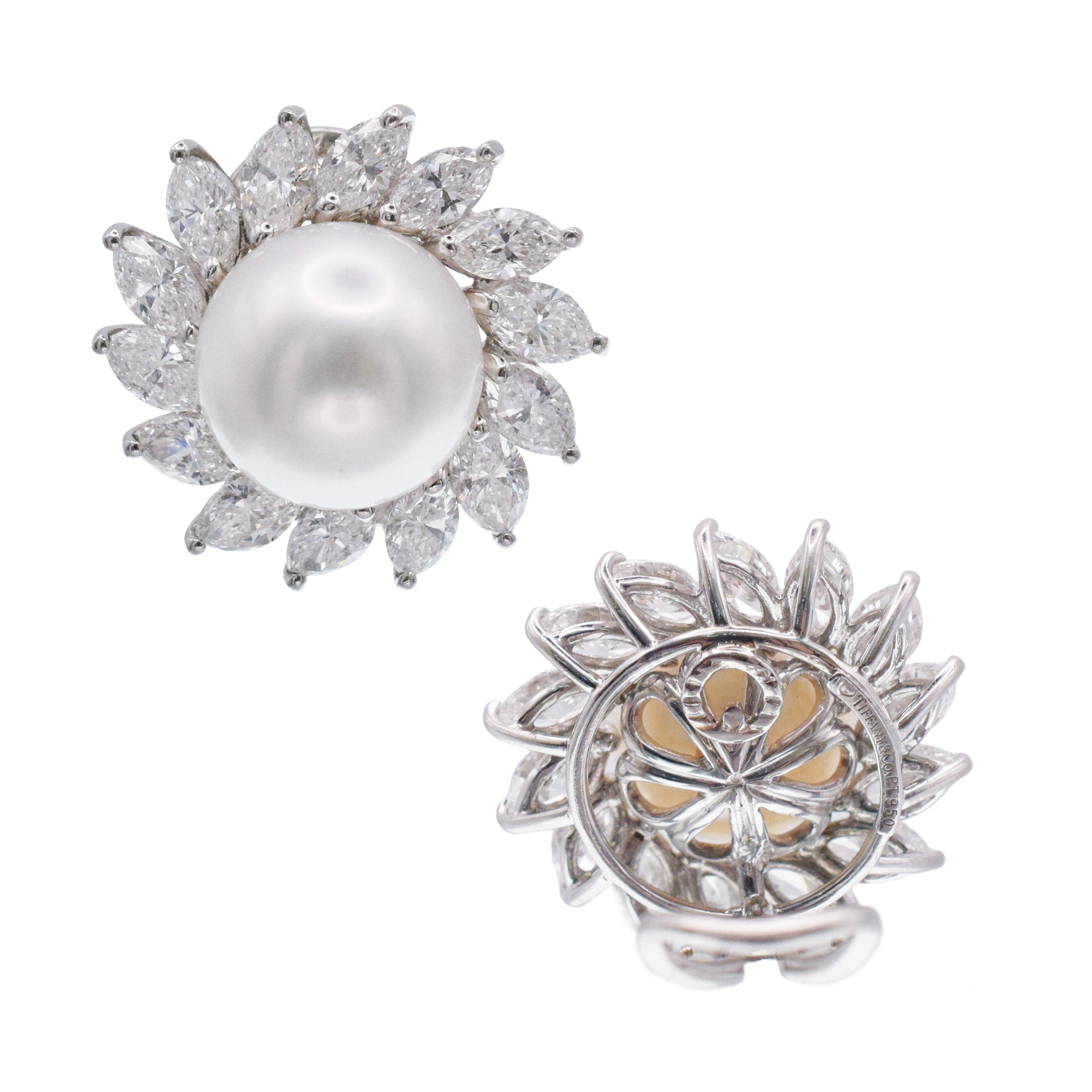 Tiffany&Co. Pearl And Diamond Ear Clip Earrings In Platinum