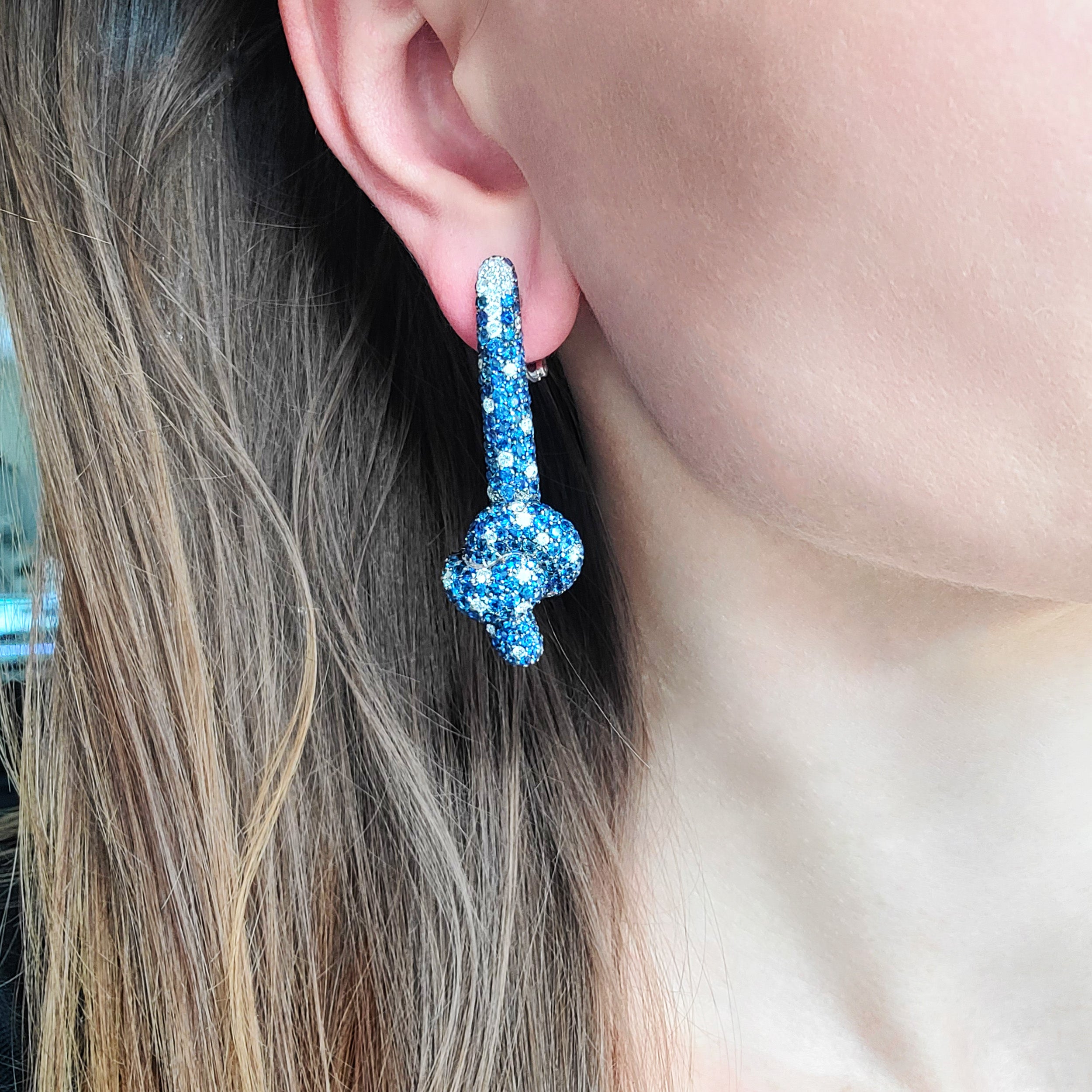 De Grisogono Sapphire And Diamond Knot Drop Earrings In 18k White gold