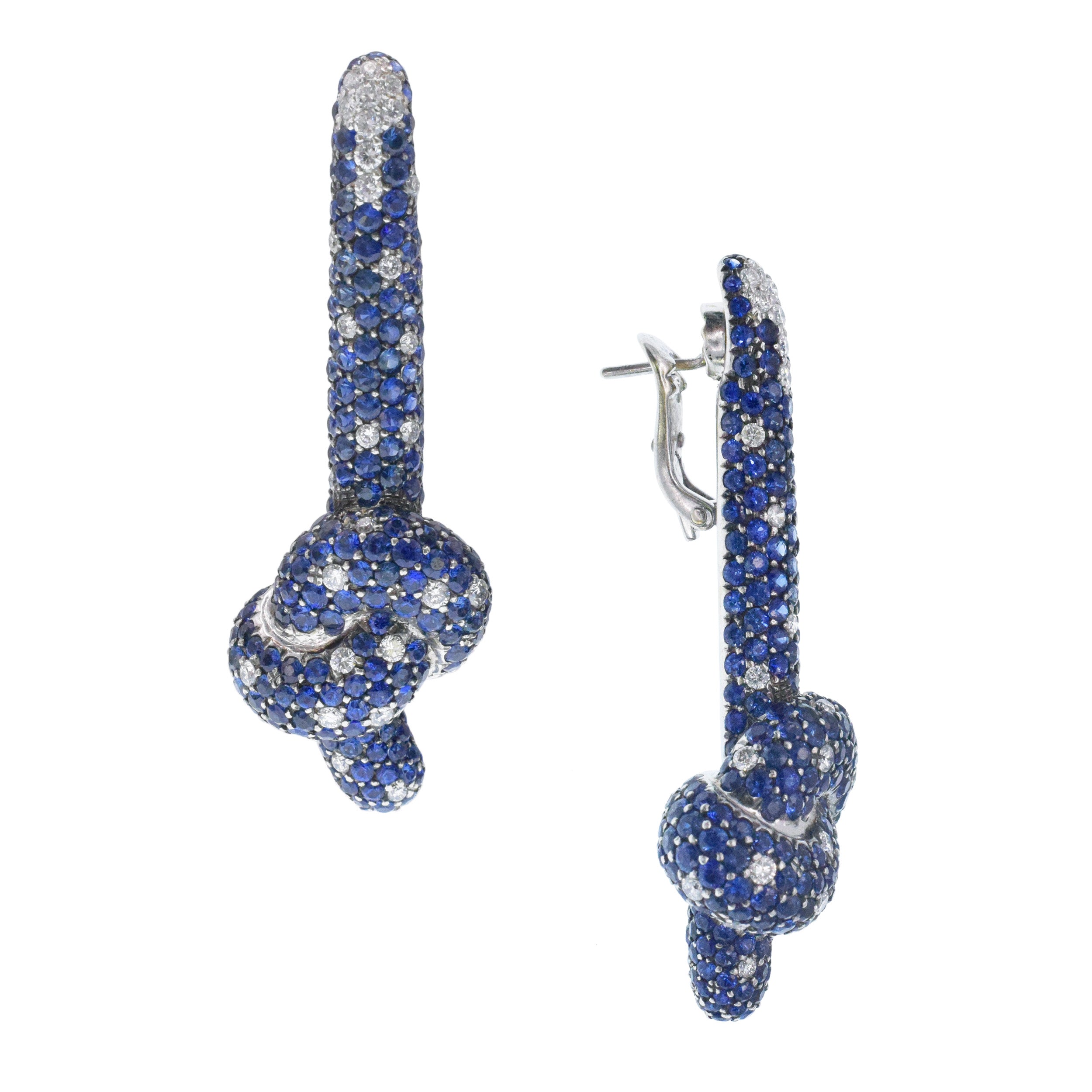 De Grisogono Sapphire And Diamond Knot Drop Earrings In 18k White gold
