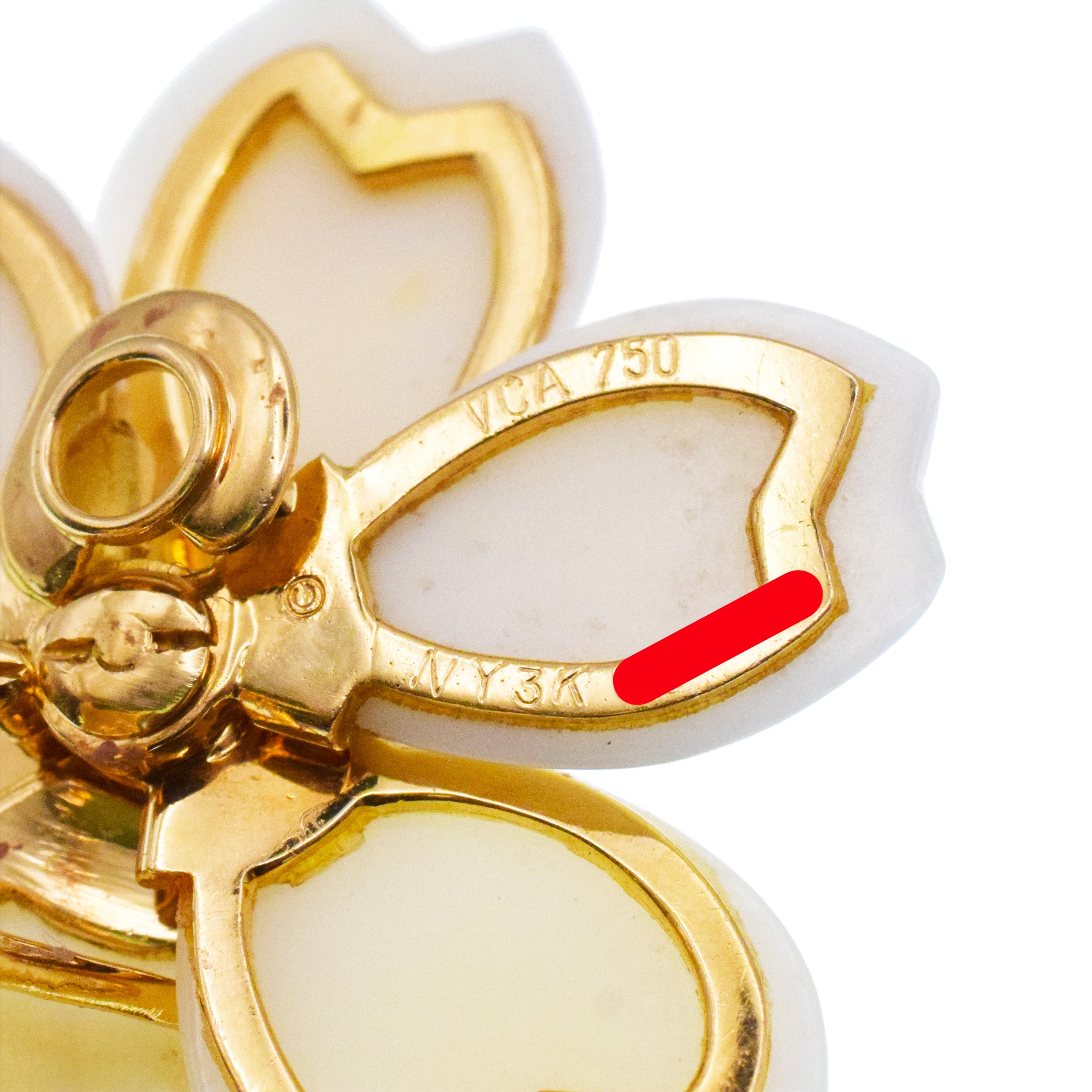 Van Cleef & Arpels White Coral 'Rose de Noel' Ear Clip Earrings In 18k Yellow Gold