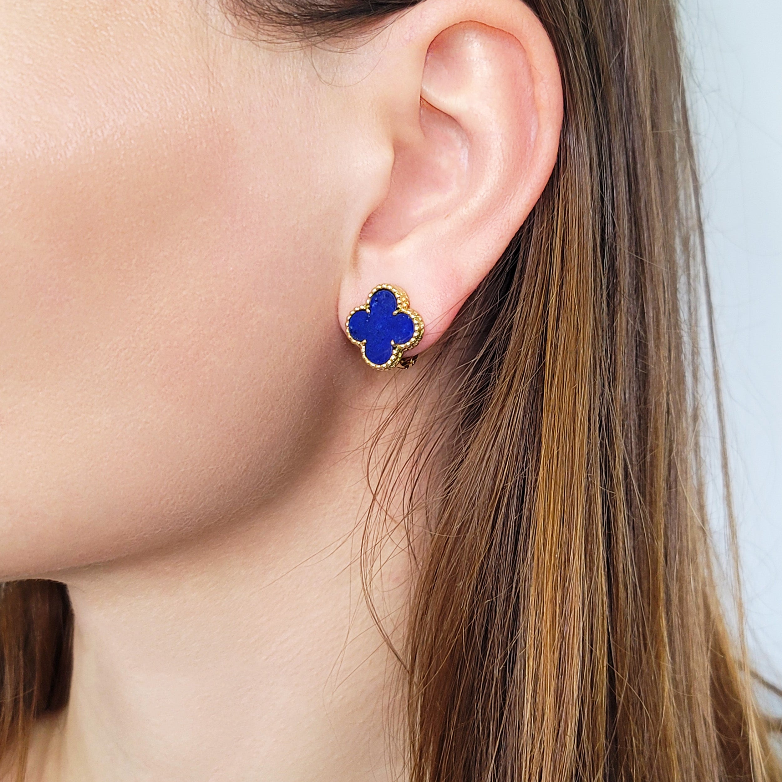 Van Cleef & Arpels Lapis Lazuli Vintage Alhambra Ear Clip Earrings In 18k Yellow Gold