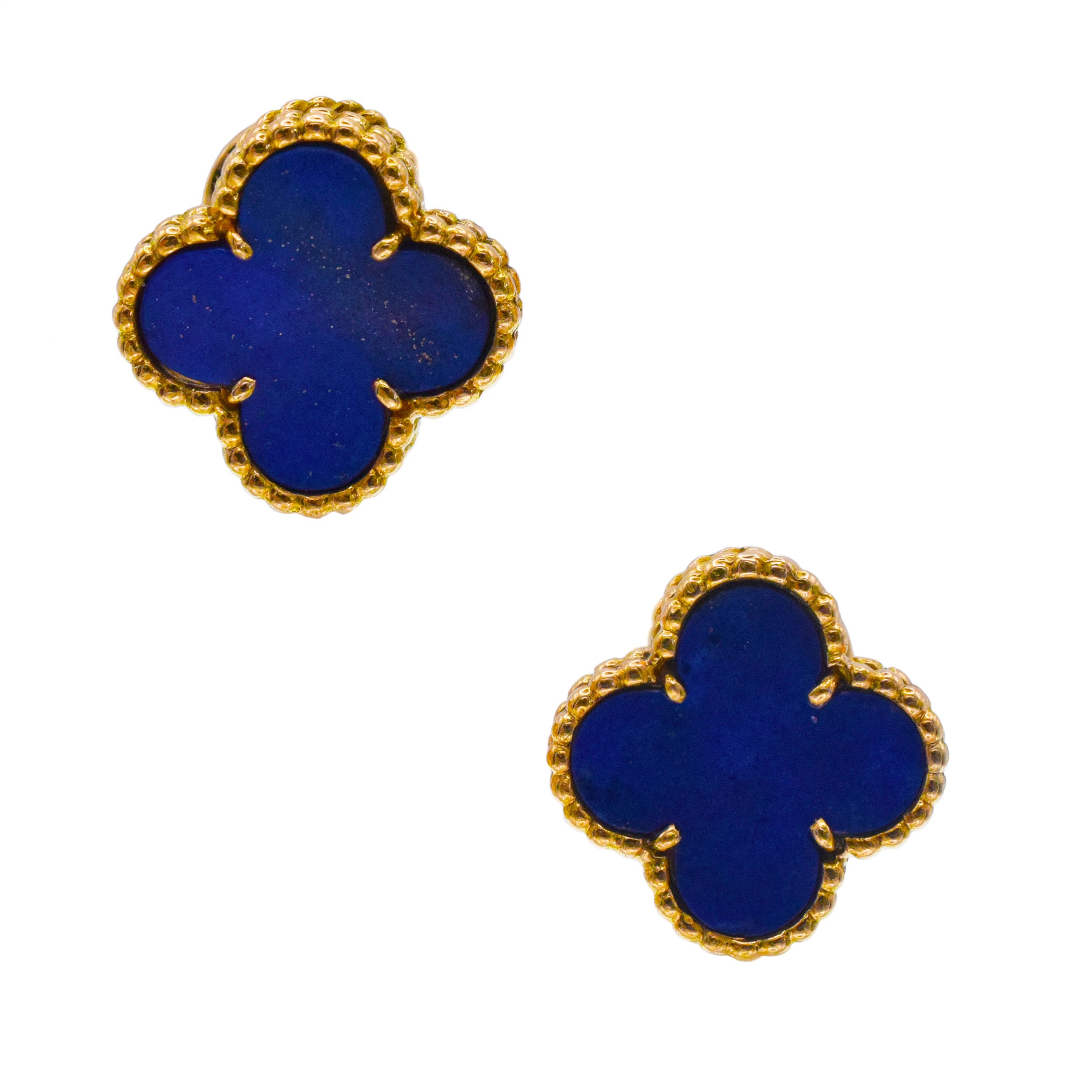 Van Cleef & Arpels Lapis Lazuli Vintage Alhambra Ear Clip Earrings In 18k Yellow Gold
