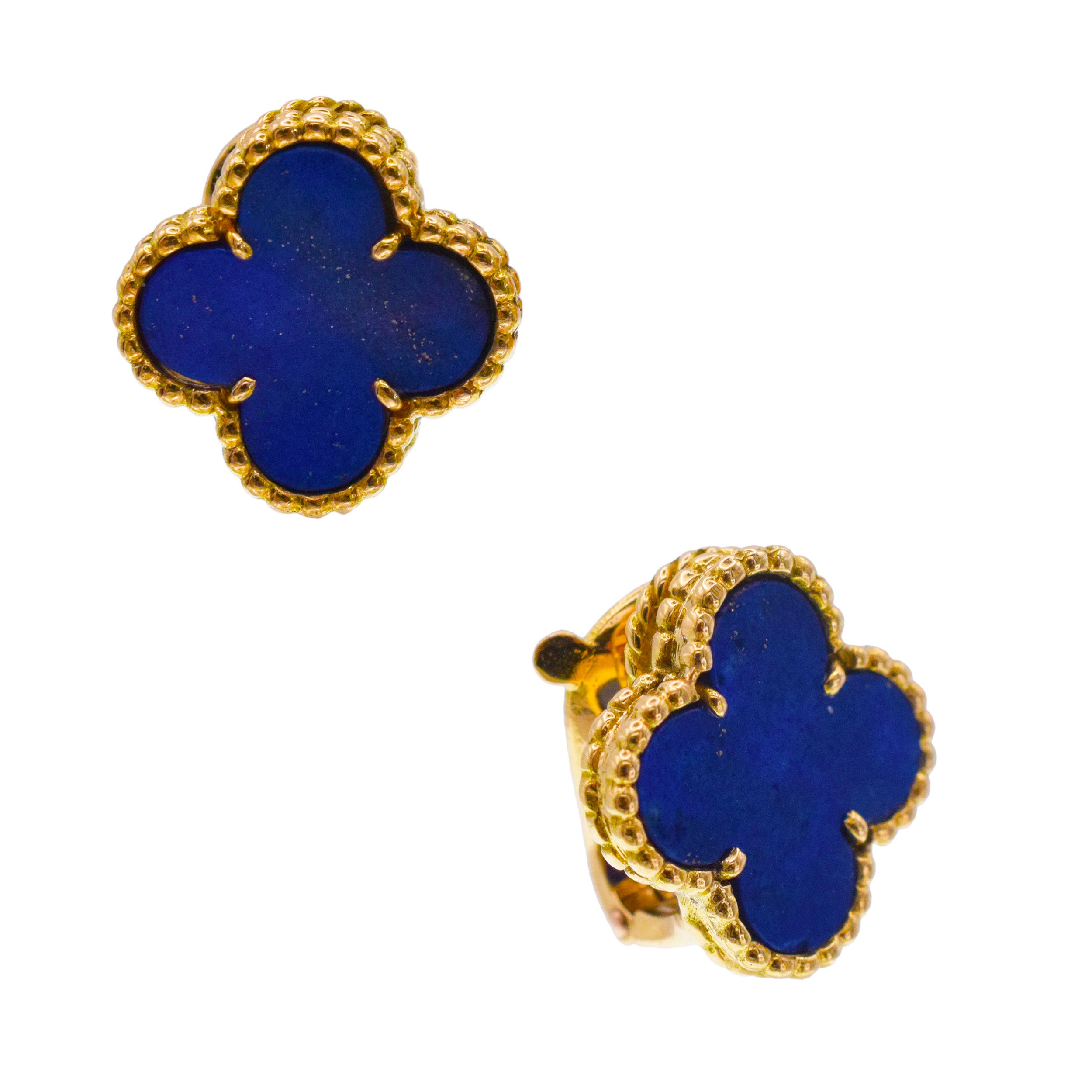 Van Cleef & Arpels Lapis Lazuli Vintage Alhambra Ear Clip Earrings In 18k Yellow Gold