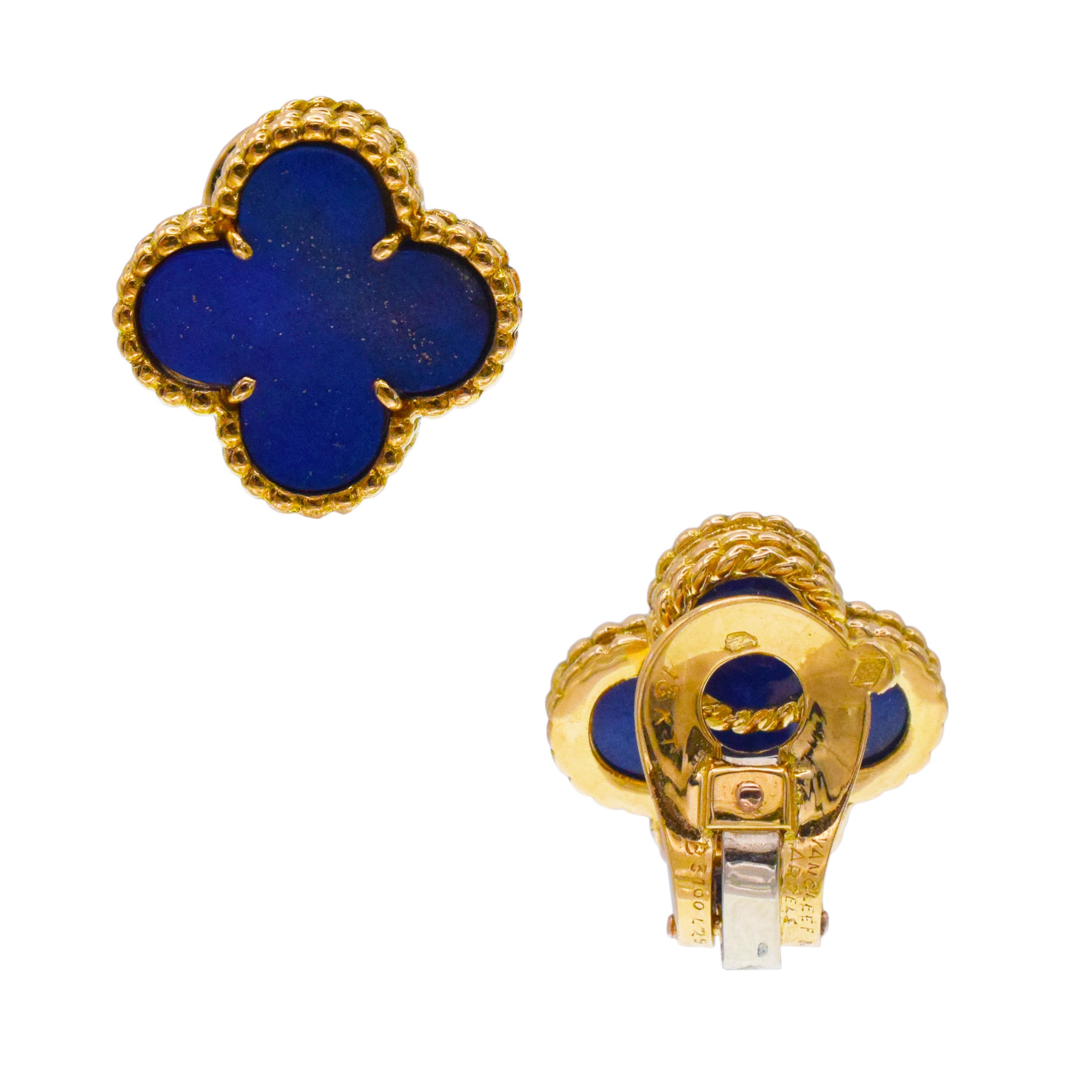 Van Cleef & Arpels Lapis Lazuli Vintage Alhambra Ear Clip Earrings In 18k Yellow Gold