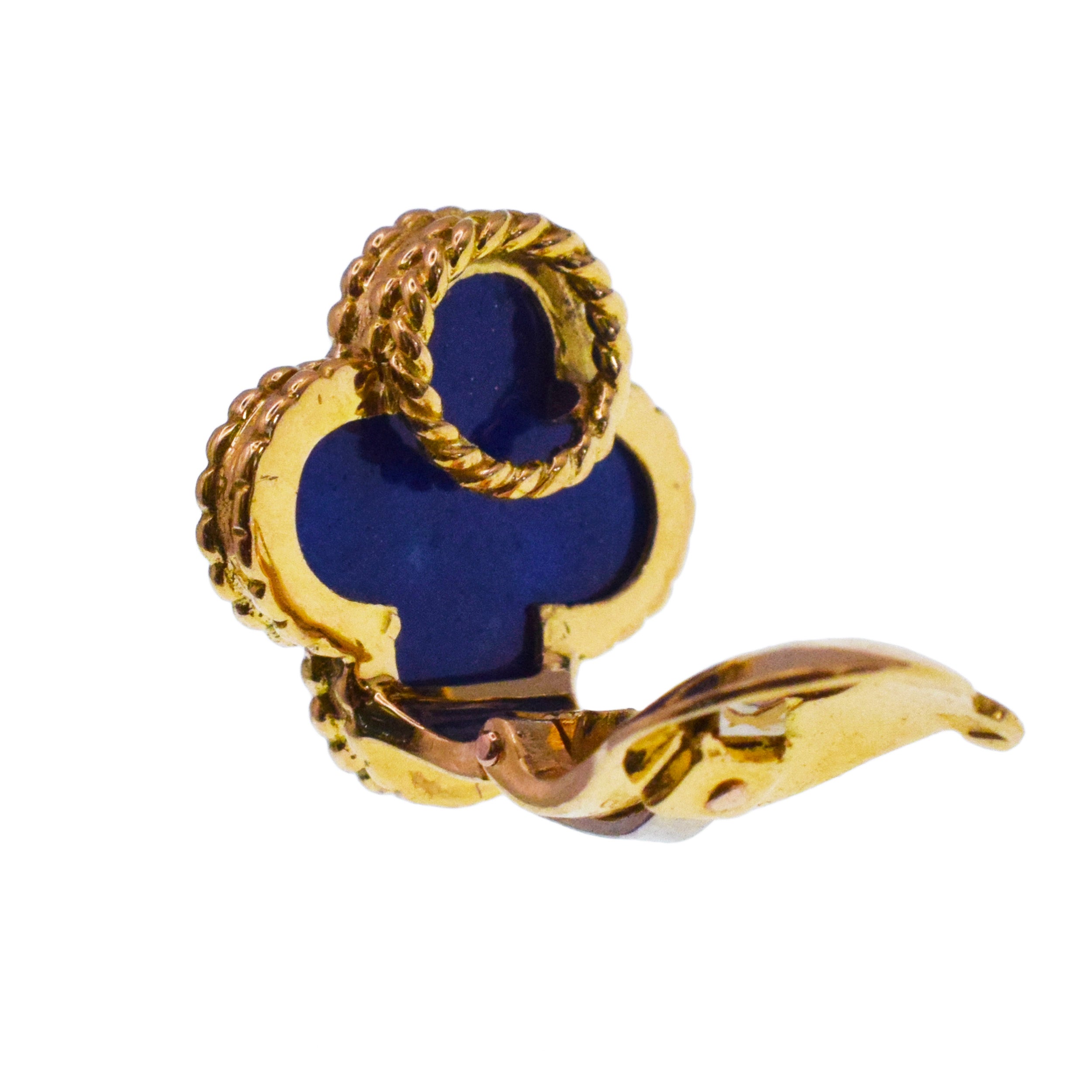 Van Cleef & Arpels Lapis Lazuli Vintage Alhambra Ear Clip Earrings In 18k Yellow Gold
