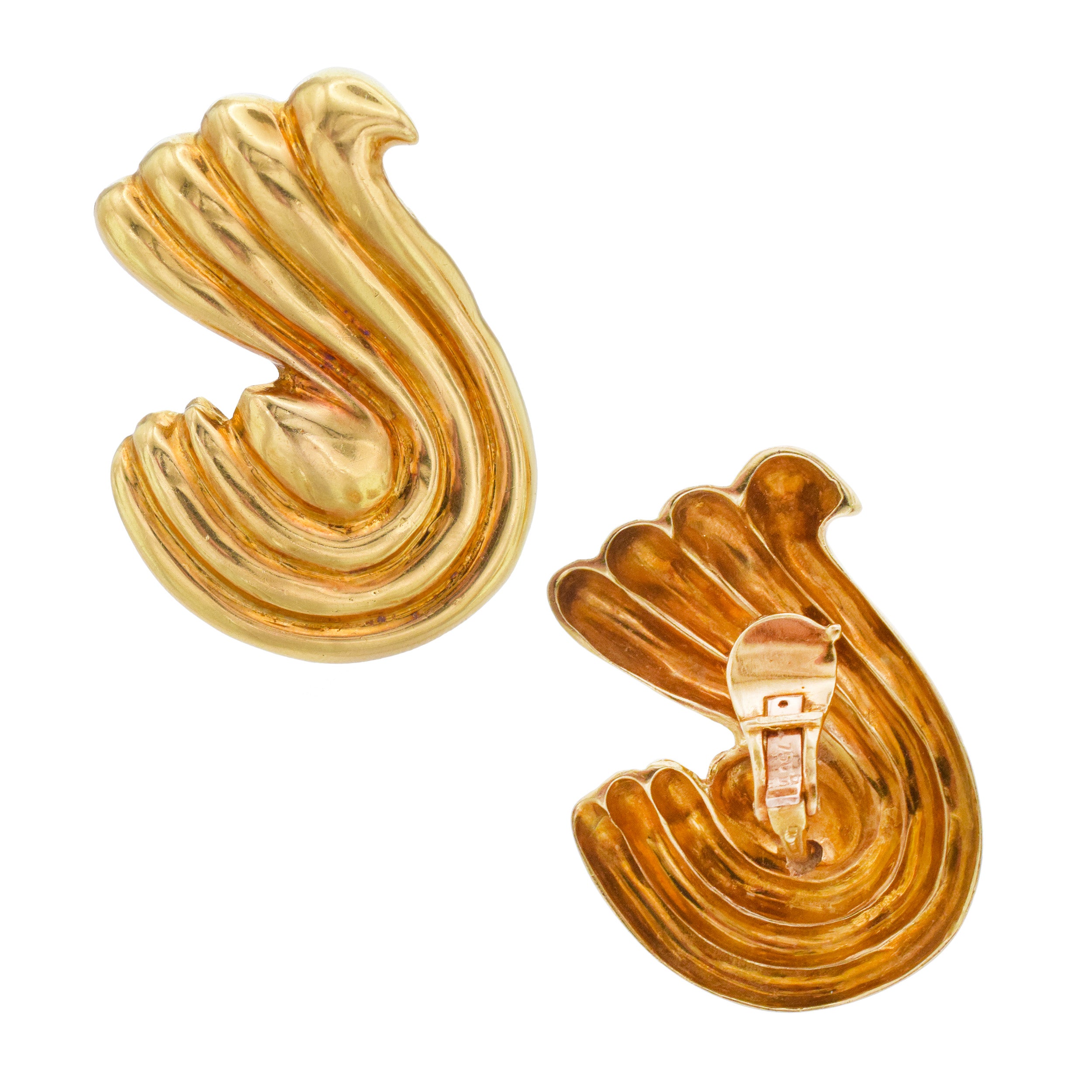 Vintage 18K Yellow Gold Fluted Ribbon Ear-Clip Earrings