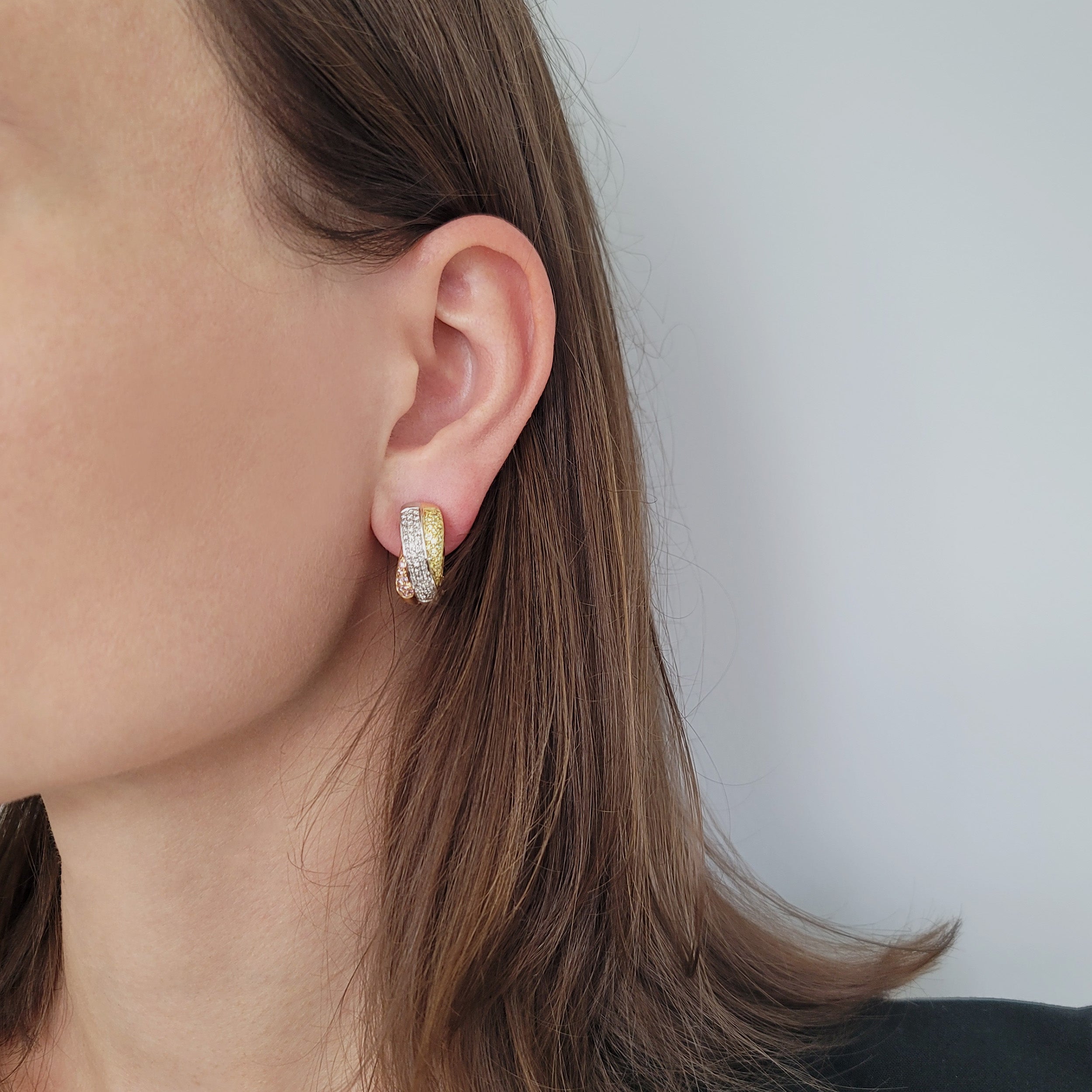 Color And White Diamond Earrings In 18k Tri-Tone Gold